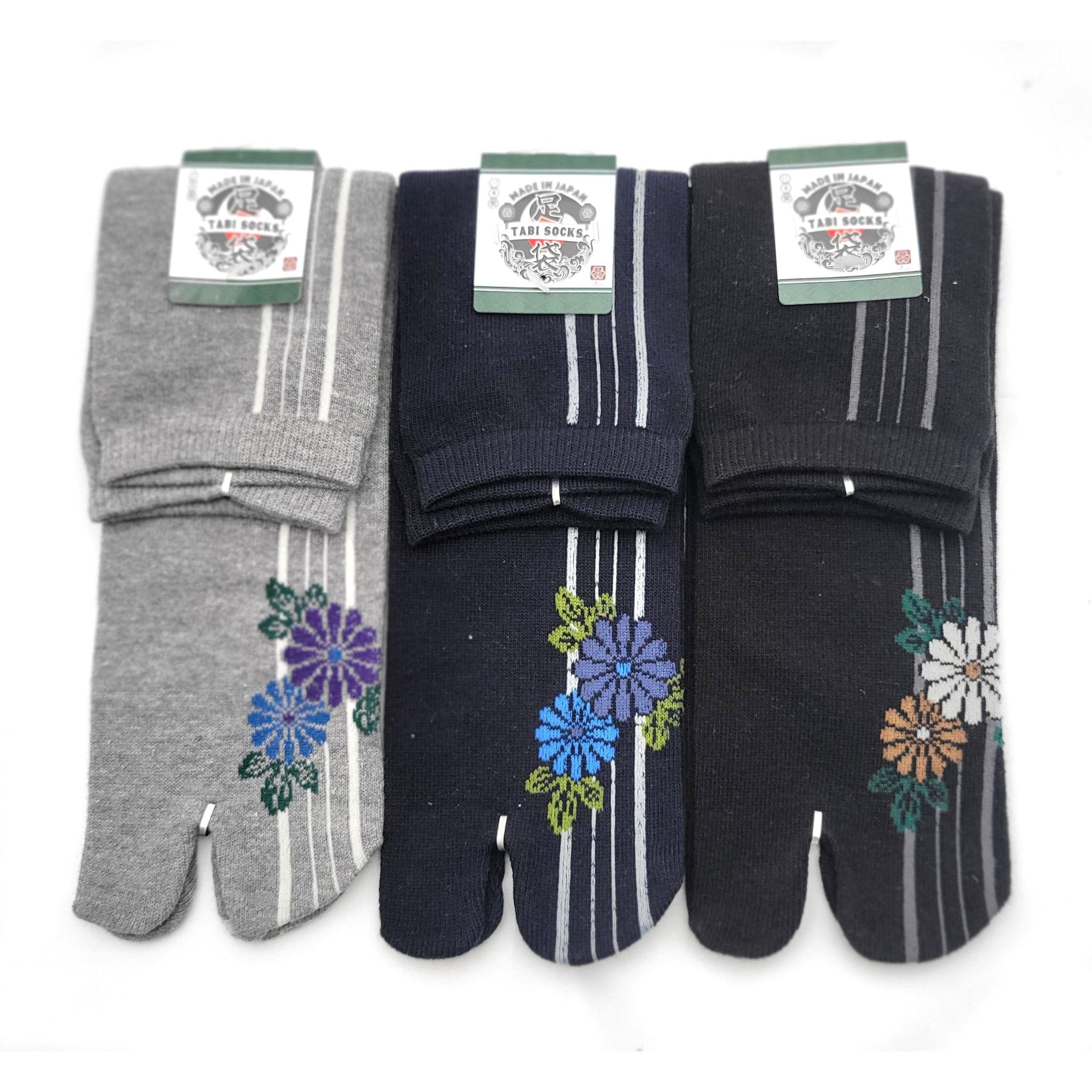 Chaussettes Japonaises Tabi - Motif Kiku Chrysanthème- Taille Eu 40-45 -par lot de 6 paires