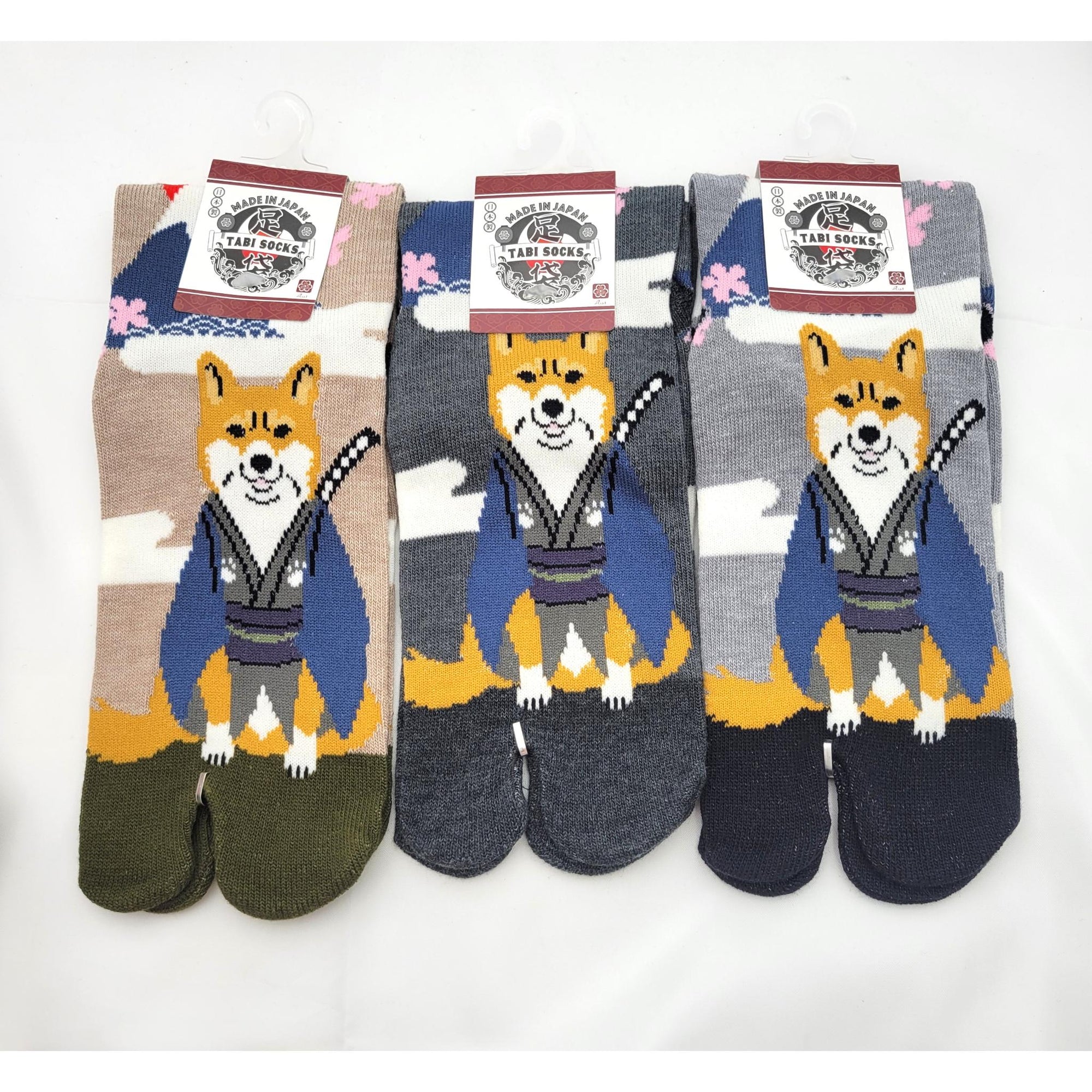 Chaussettes Japonaises Tabi - Motif Chien Shiba Samourai  T- Taille Eu34-40 - par lot de 6 paires