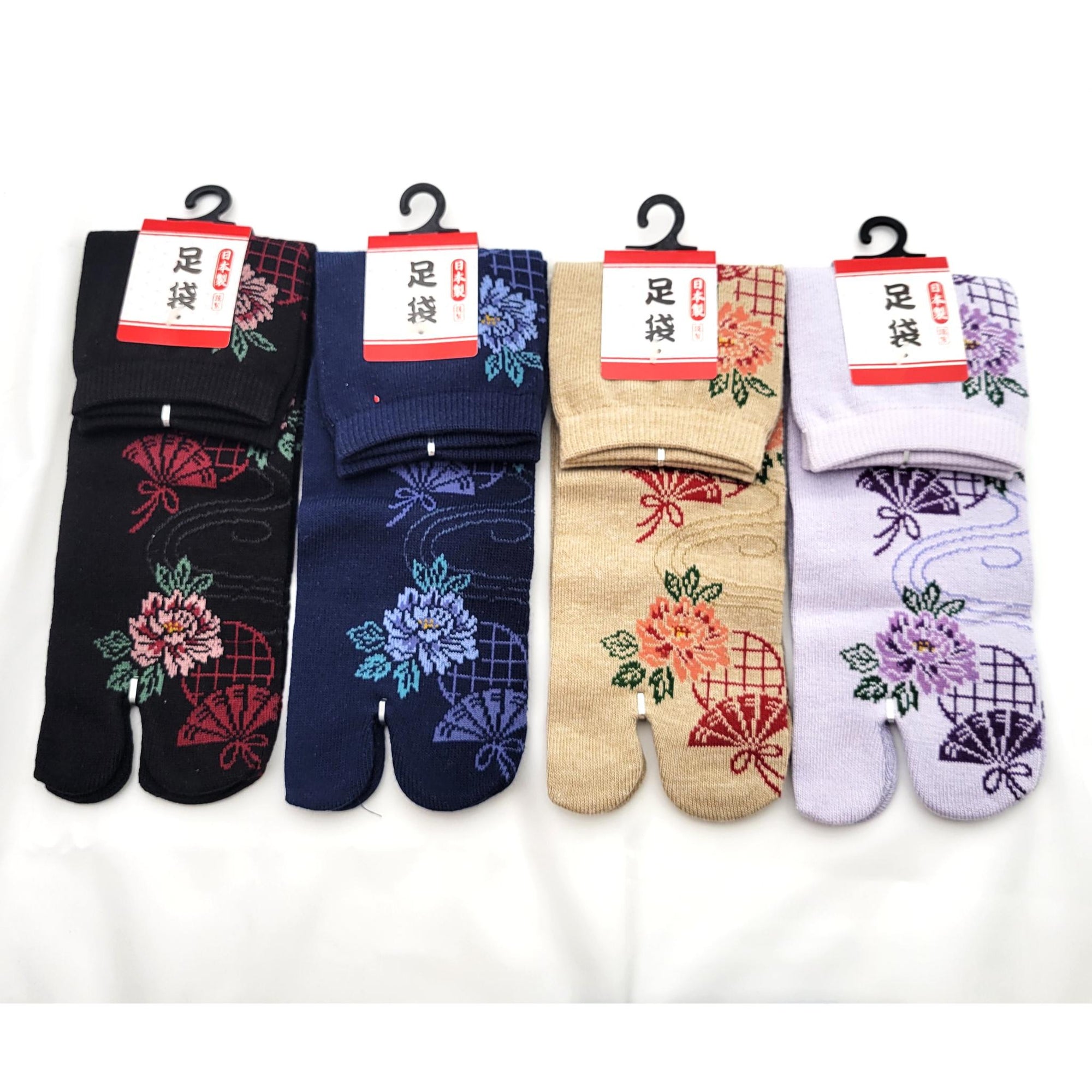 Chaussettes Japonaises Tabi - Motif Flour Eventail - Taille Eu34-40 -　par lot de 6 paires