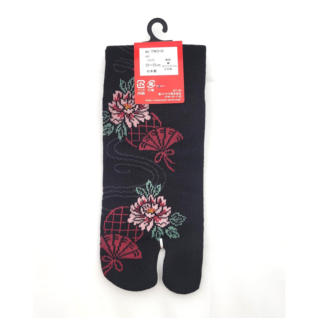 Chaussettes Japonaises Tabi - Motif Flour Eventail - Taille Eu34-40 -　par lot de 6 paires