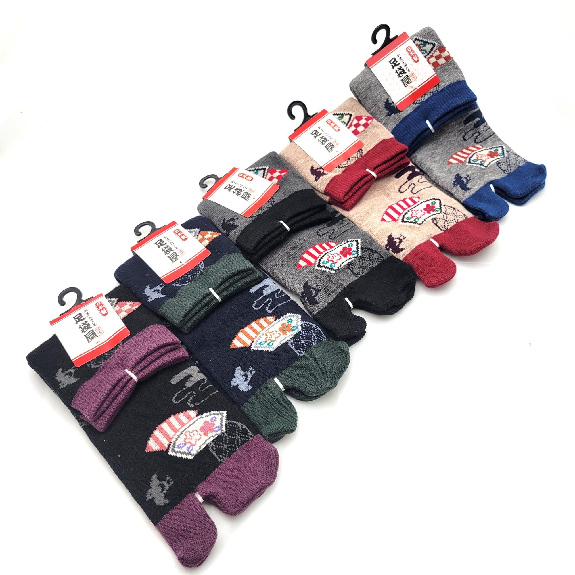 Chaussettes Japonaises Tabi - Motif Sensu Eventail - Taille Eu34-40 - par lot de 6 paires