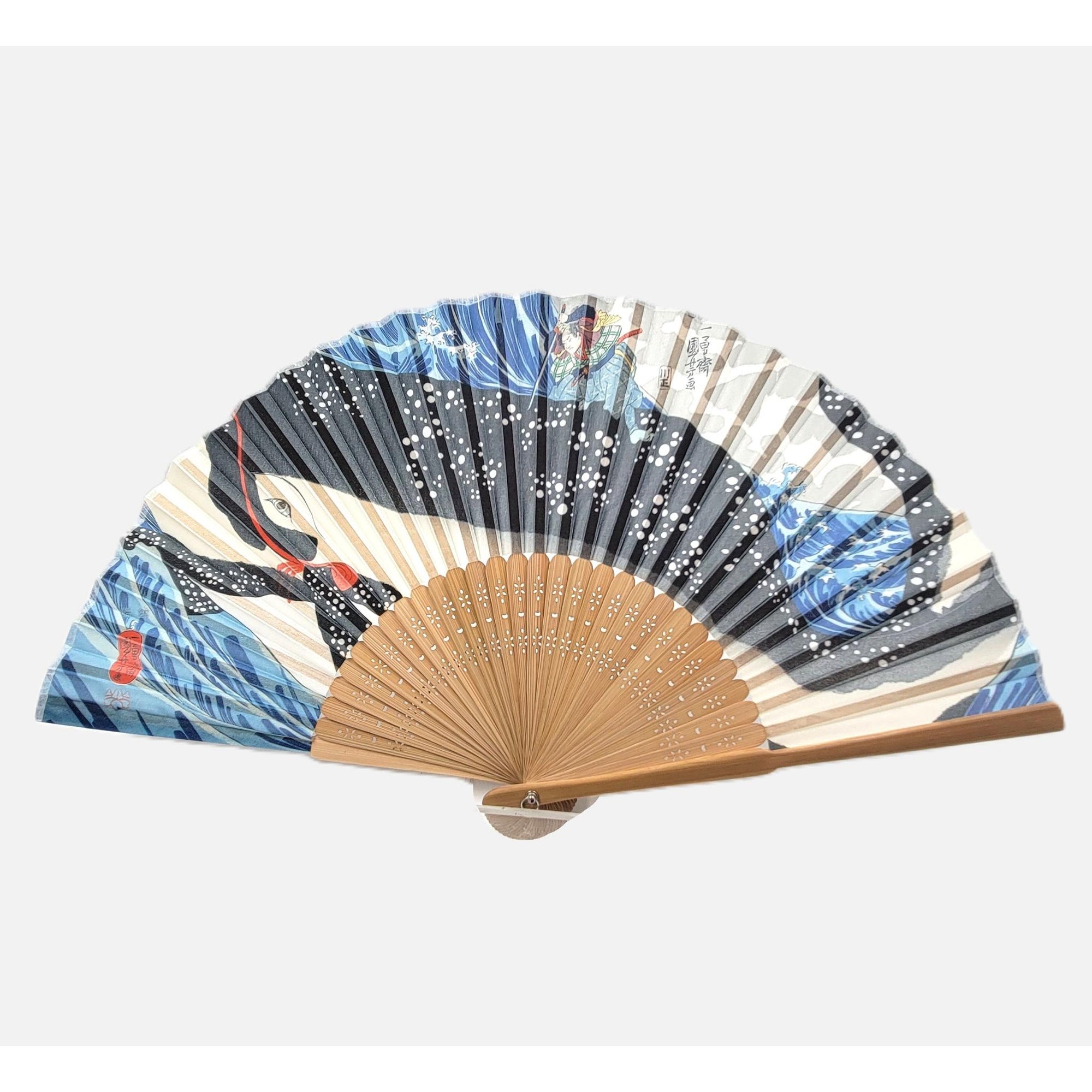 Collection Eventail AOI - Motif UKIYOE Japonais Kuniyoshi Le poisson rouge et la baleine Lot de 5