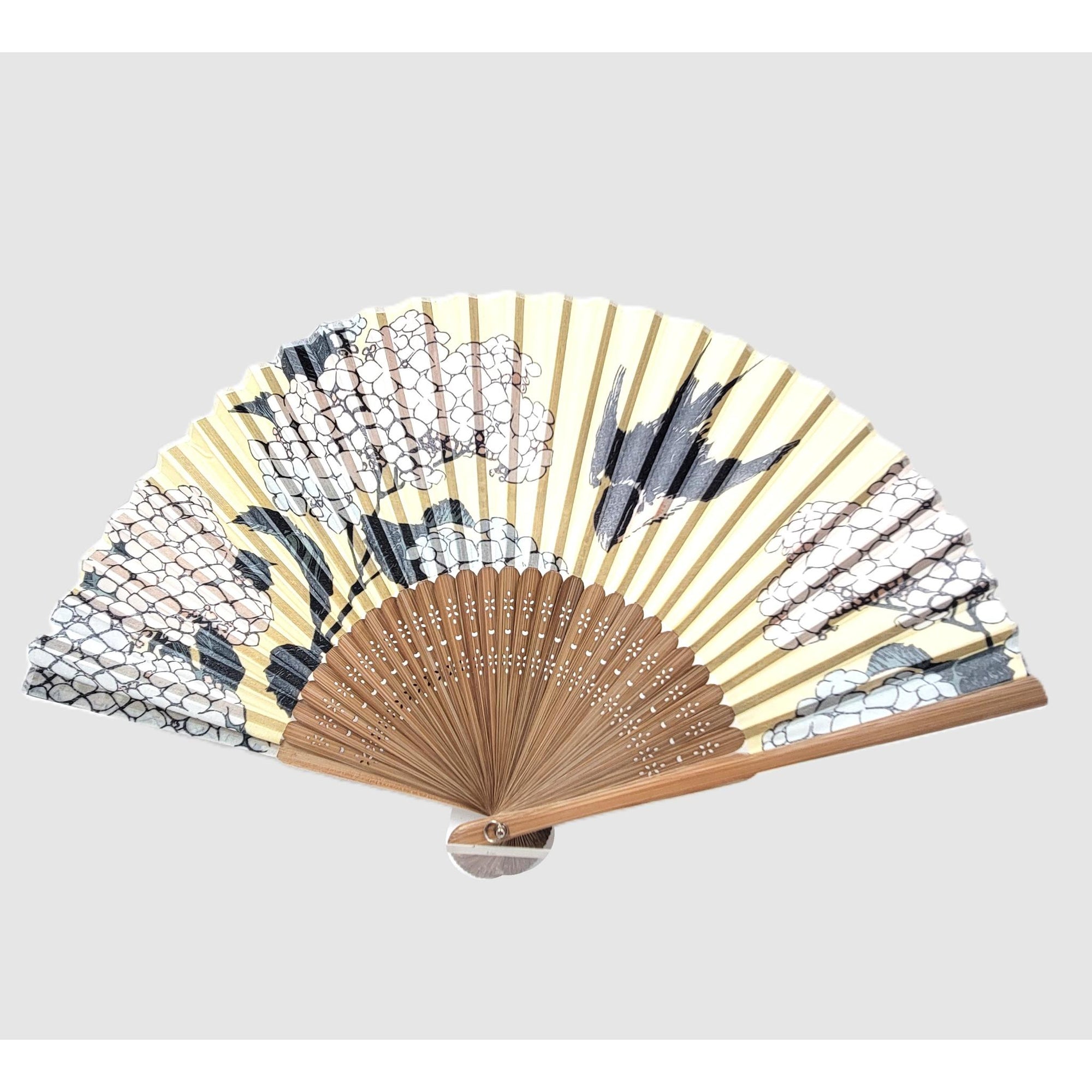 Collection Eventail AOI - Motif UKIYOE Japonais HOKISAI　Mont Fuji aux cerisiers en fleurs et hortensias　Lot de  5