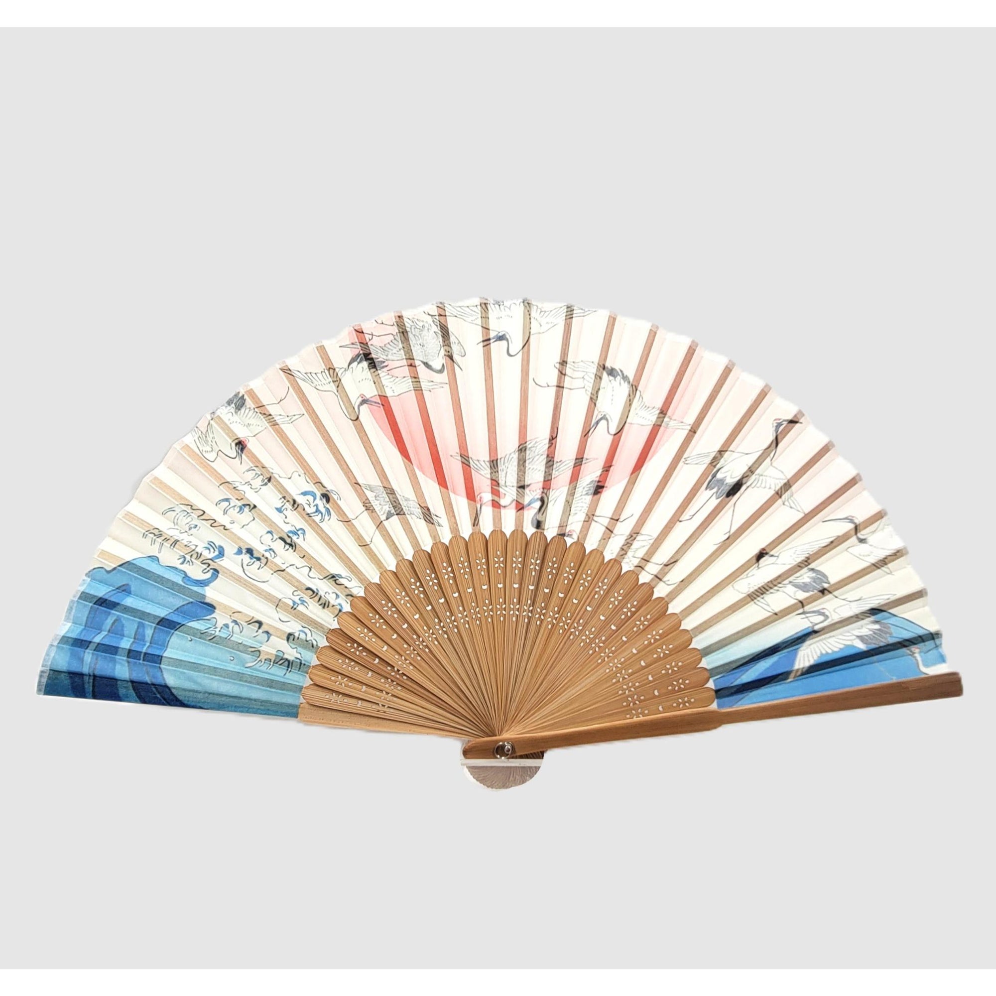 Collection Eventail AOI - Motif UKIYOE Japonais Hiroshige Plum rouge et Grue　Lot de 5