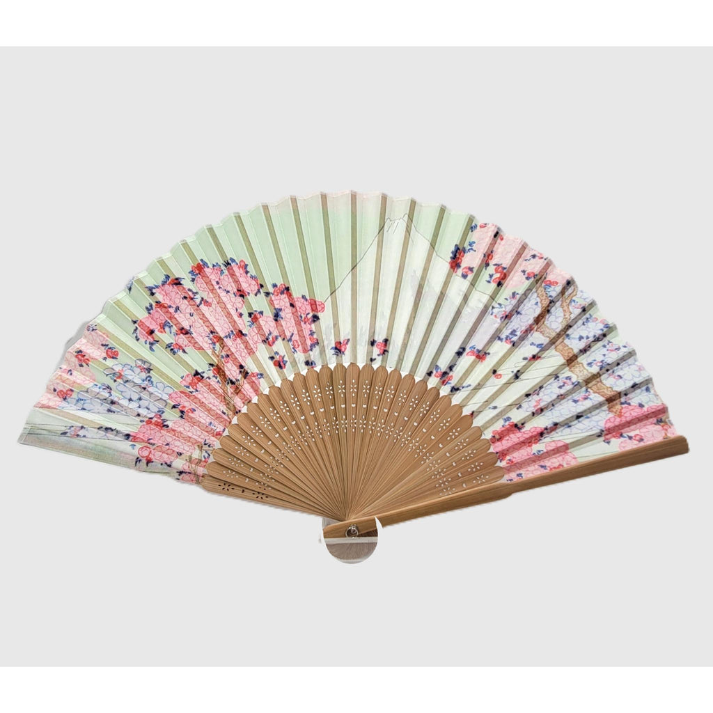 Collection Eventail AOI - Motif UKIYOE Japonais HOKISAI　Mont Fuji aux cerisiers en fleurs et hortensias　Lot de  5