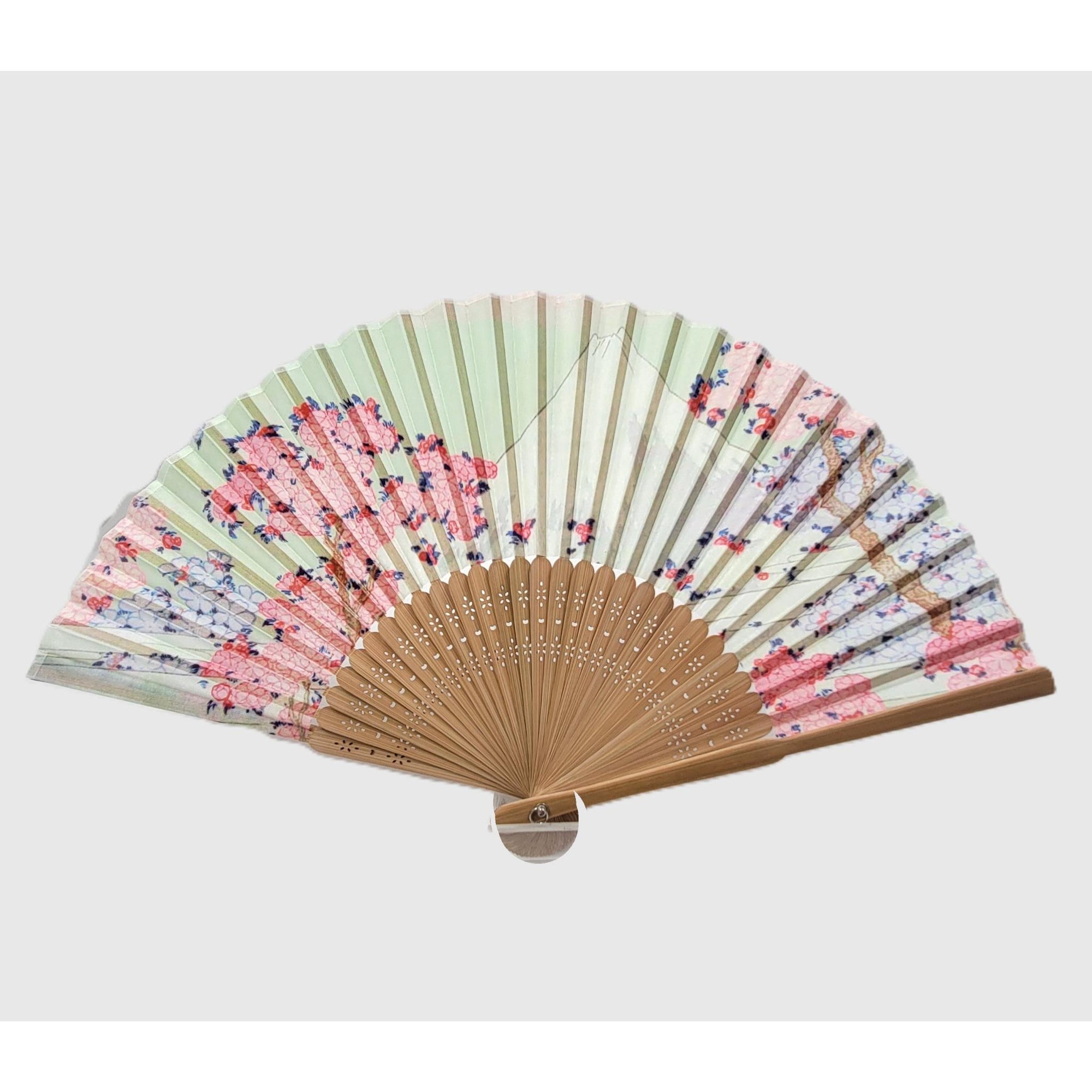Collection Eventail AOI - Motif UKIYOE Japonais HOKISAI　Mont Fuji aux cerisiers en fleurs et hortensias　Lot de  5