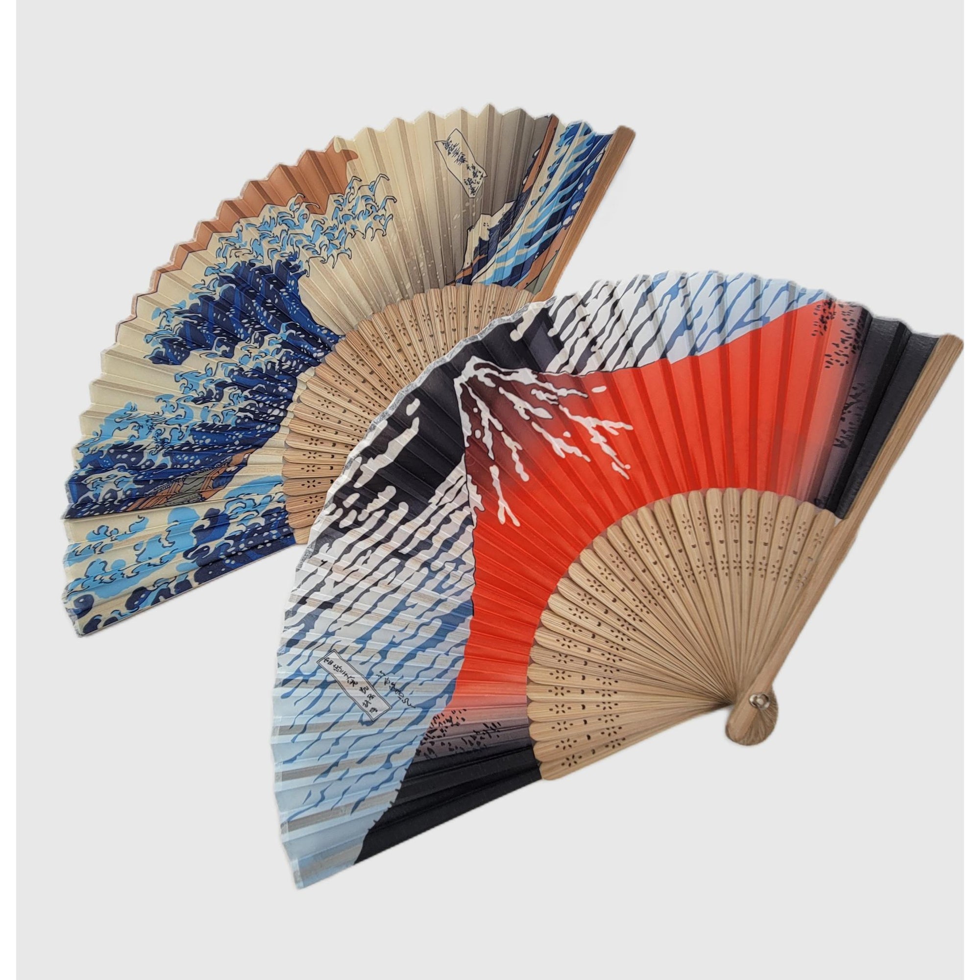 Collection Eventail AOI - Motif UKIYOE Japonais HOKISAI - Le Mont Fuji rouge et les vagues Lot de 5