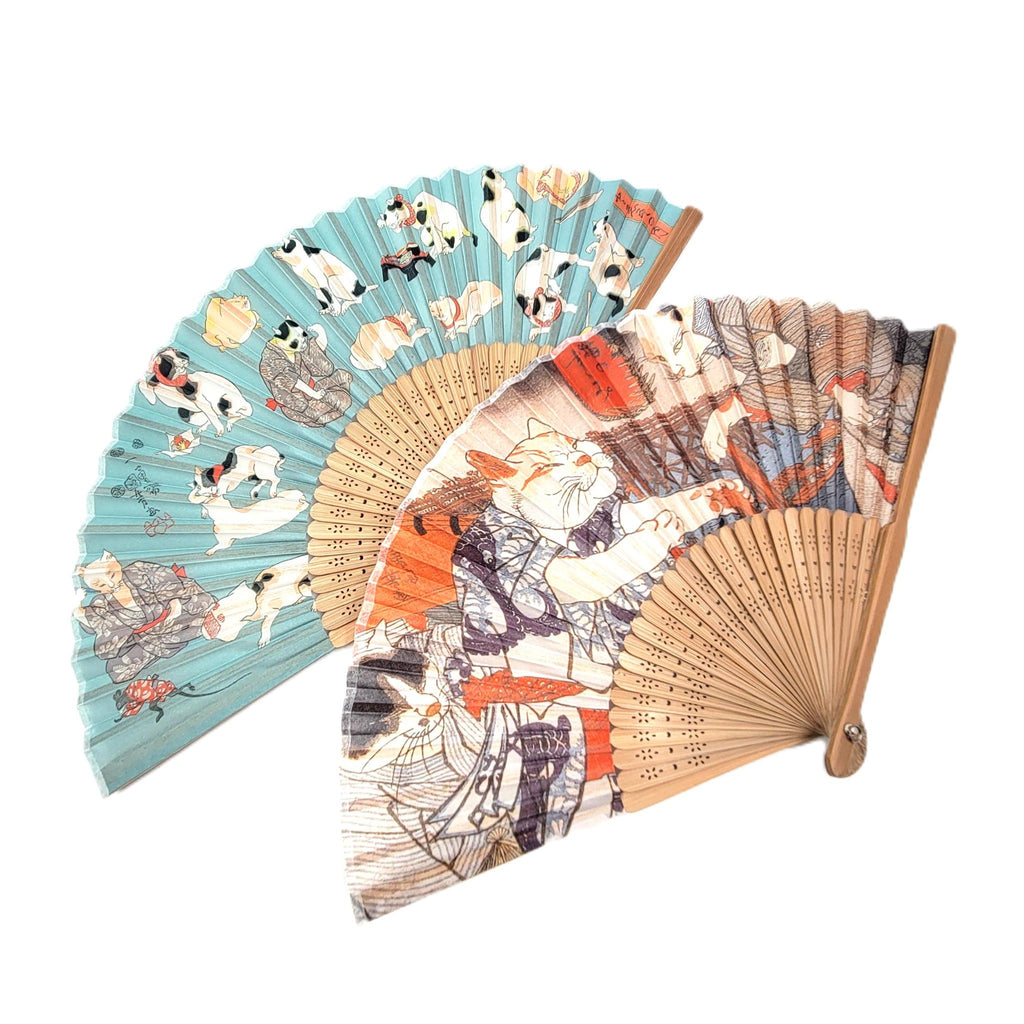 Collection Eventail AOI - Motif UKIYOE Japonais  Kuniyoshi Chat　Lot de 5