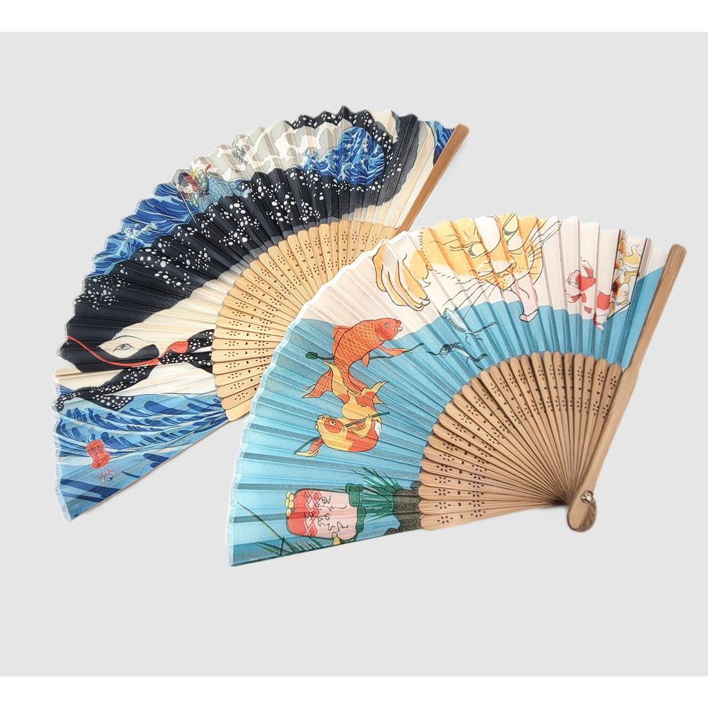 Collection Eventail AOI - Motif UKIYOE Japonais Kuniyoshi Le poisson rouge et la baleine Lot de 5