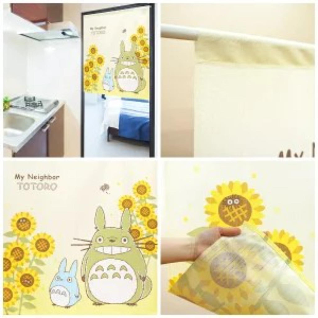 Noren rideau japonais - Totoro dans un champ de Tournesol