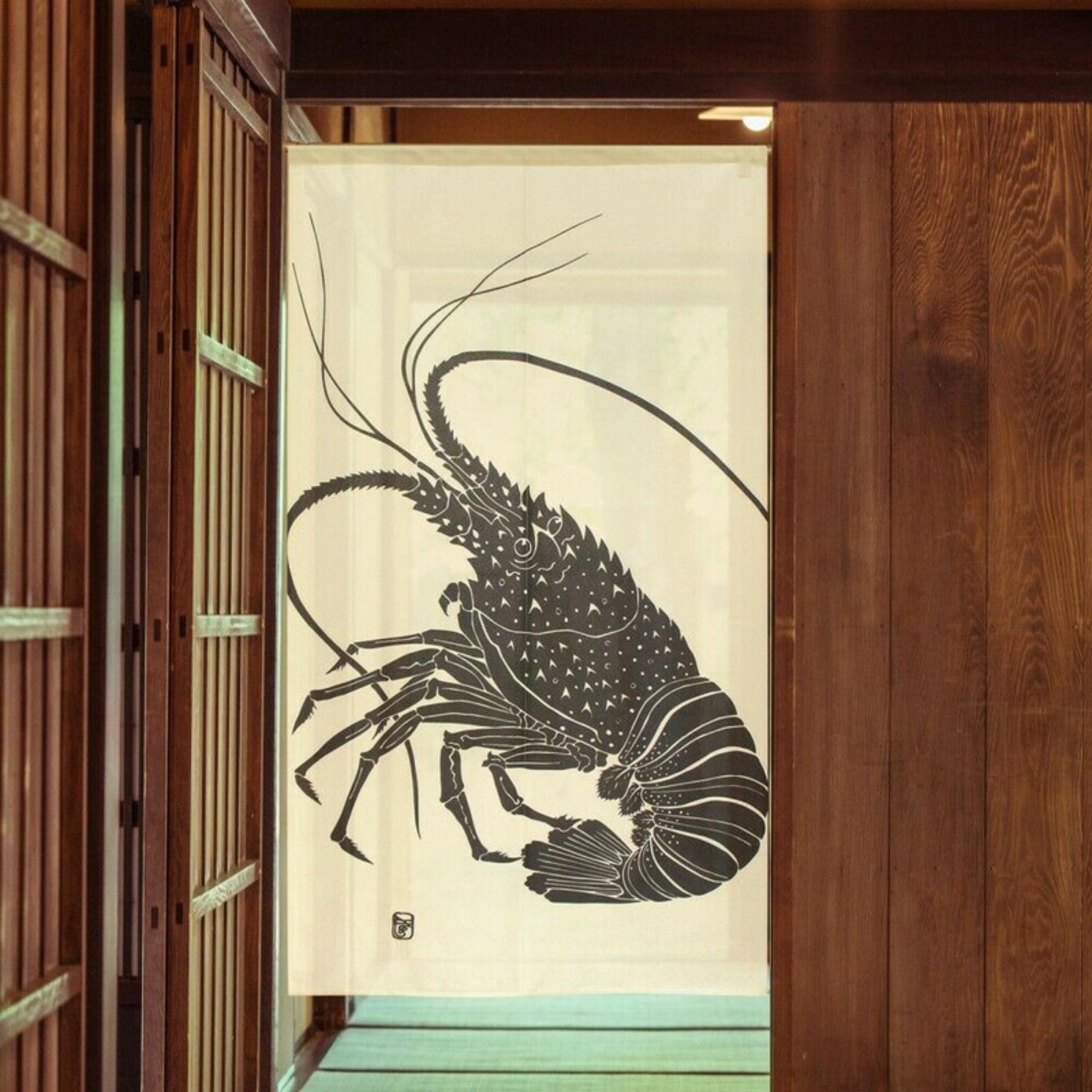 Noren Japanese Door Curtains Lobster Pattern Black