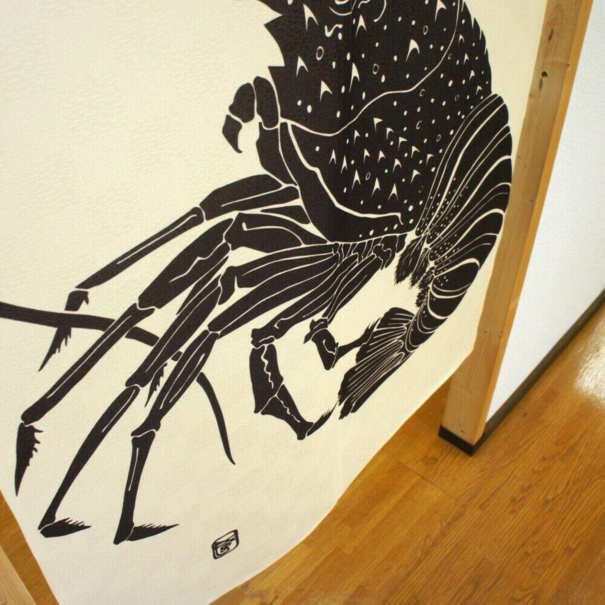 Noren Japanese Door Curtains Lobster Pattern Black