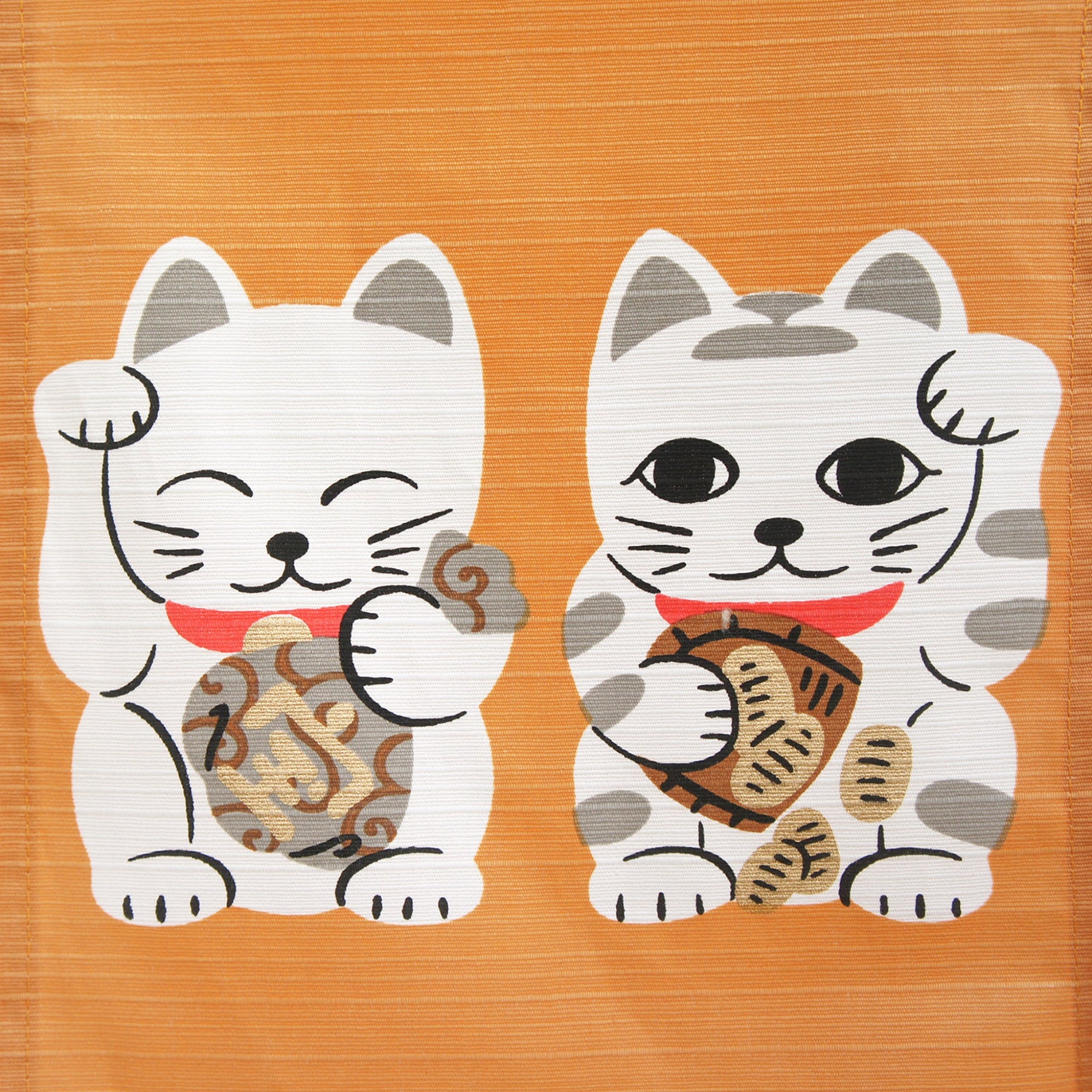 Noren Japanese Curtain - Seven Orange Fortune Cats