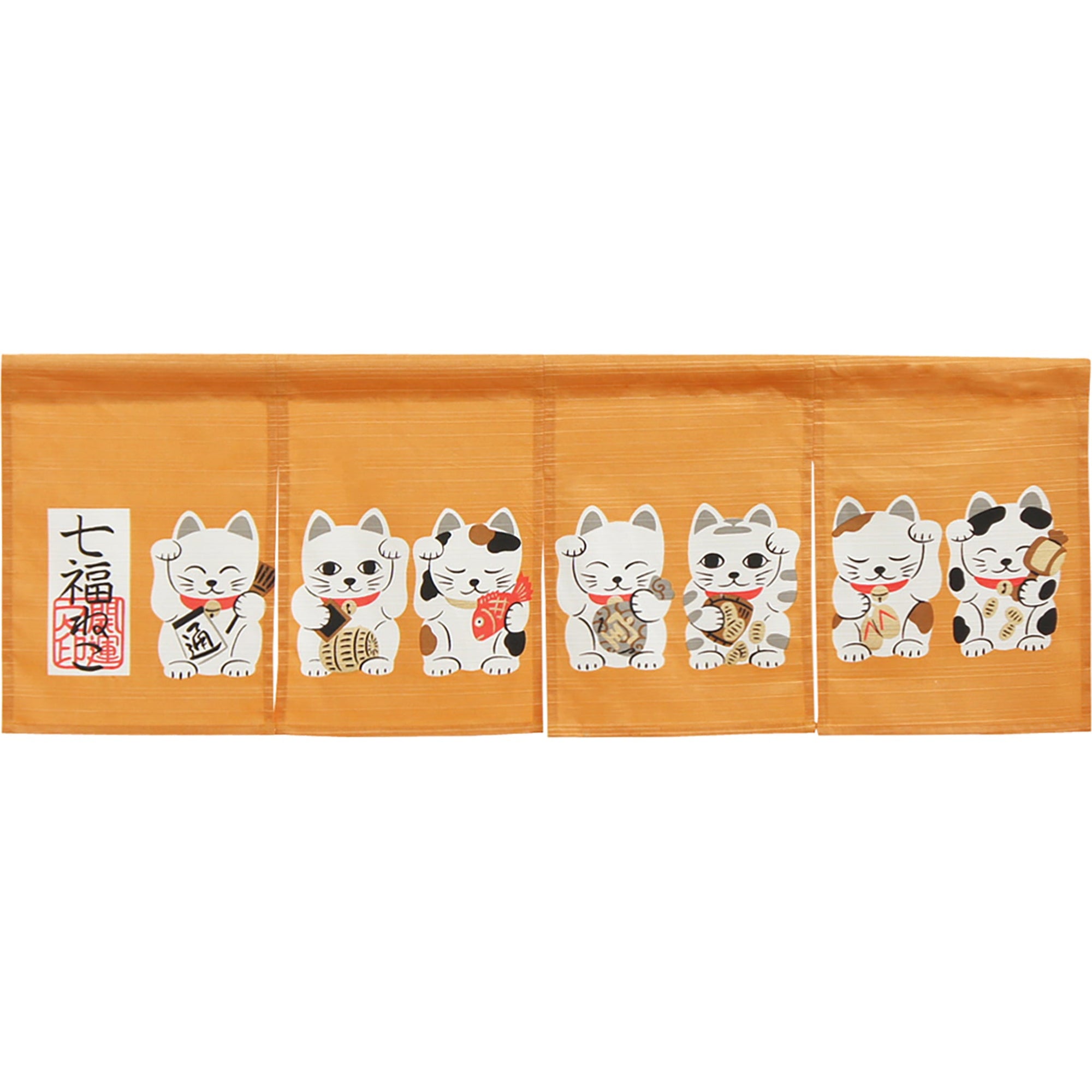 Noren Japanese Curtain - Seven Orange Fortune Cats