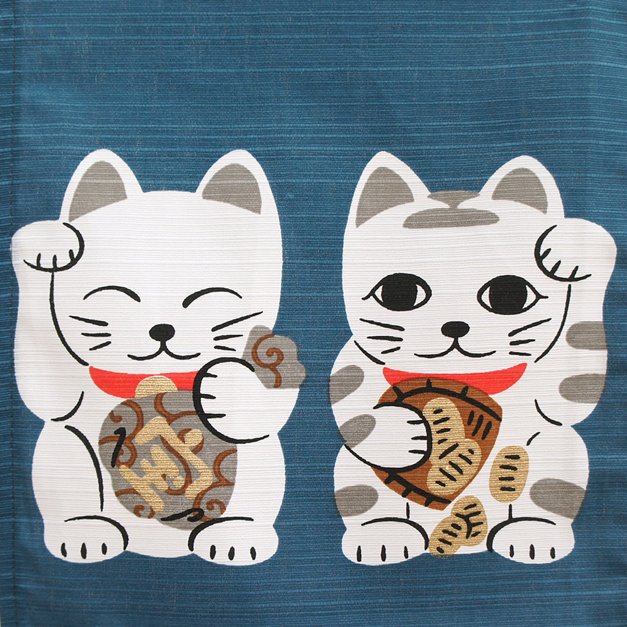 Noren Japanese Curtain - Seven Fortune Cats Blue