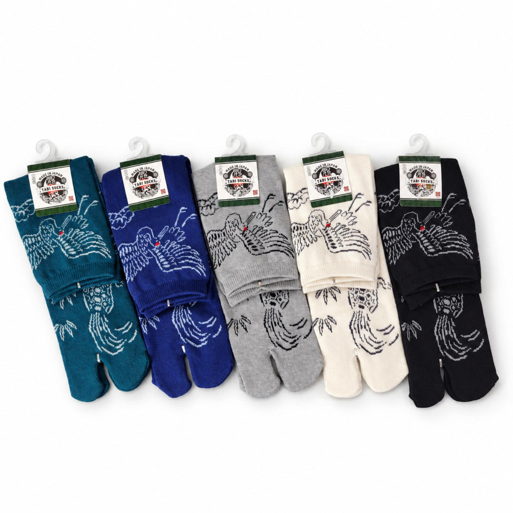 Chaussettes Japonaises Tabi - Grue et Tortue - Taille EU 40 - 45 - Lot de 6 paires