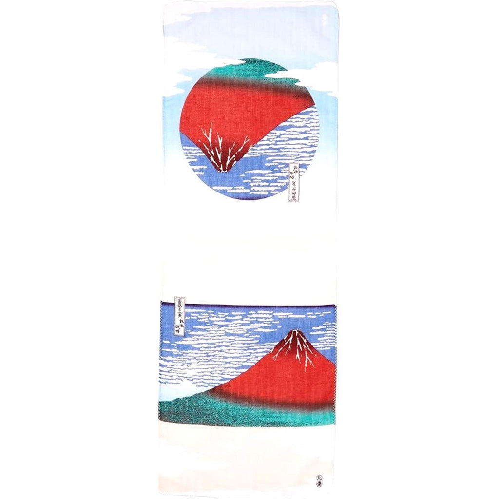 Tenugui serviette japonaise 100% coton imprimé avec reproduction d'estampes Mont Fuji de l'artiste japonais Katsushika Hokusai