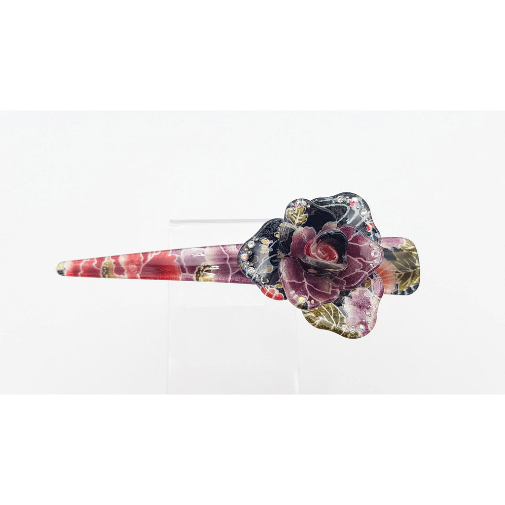 Grande pince fleur à cheveux japonaise avec tissu chirimen et résine -Lot 3