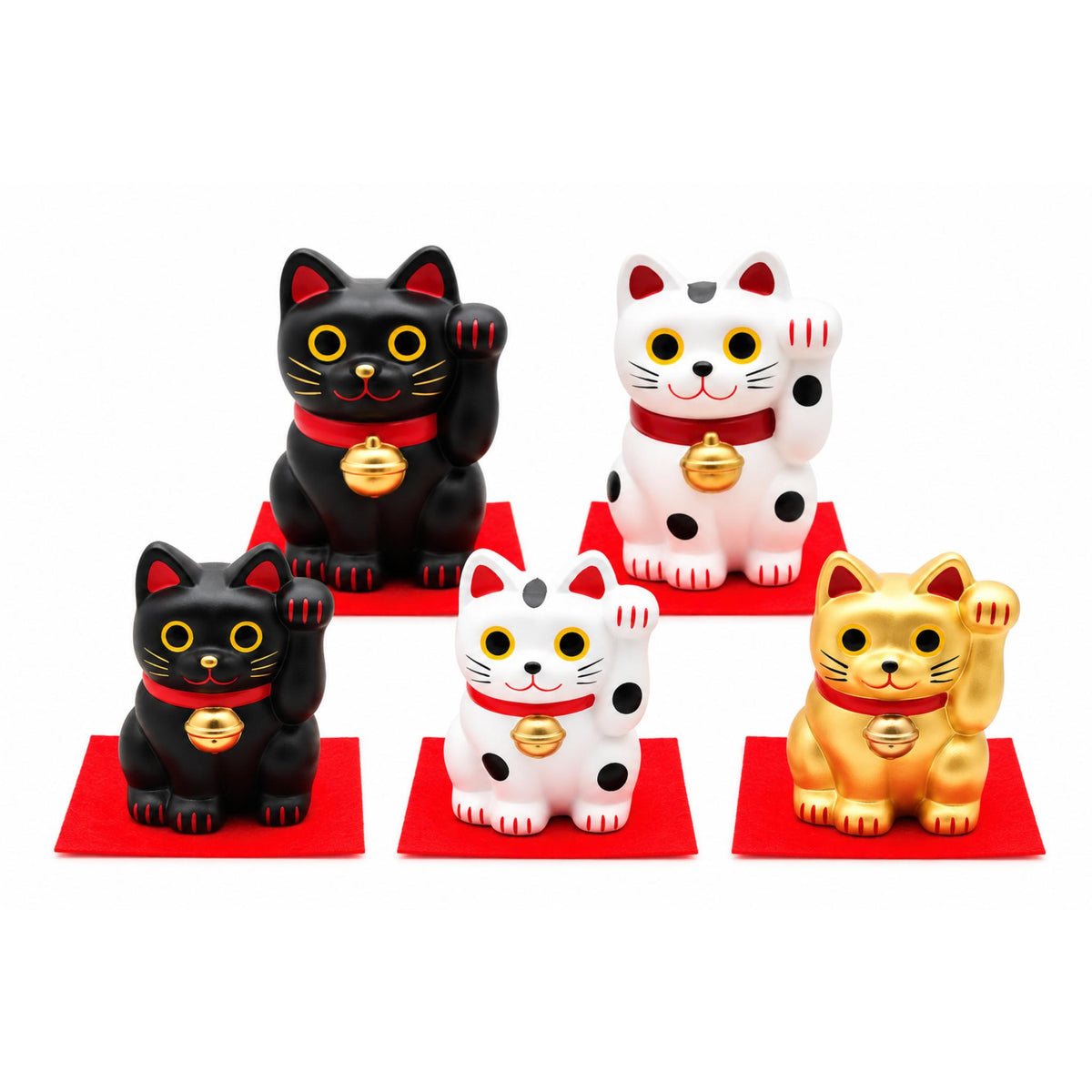 Figurine de maneki-neko en céramique - Lot de 3
