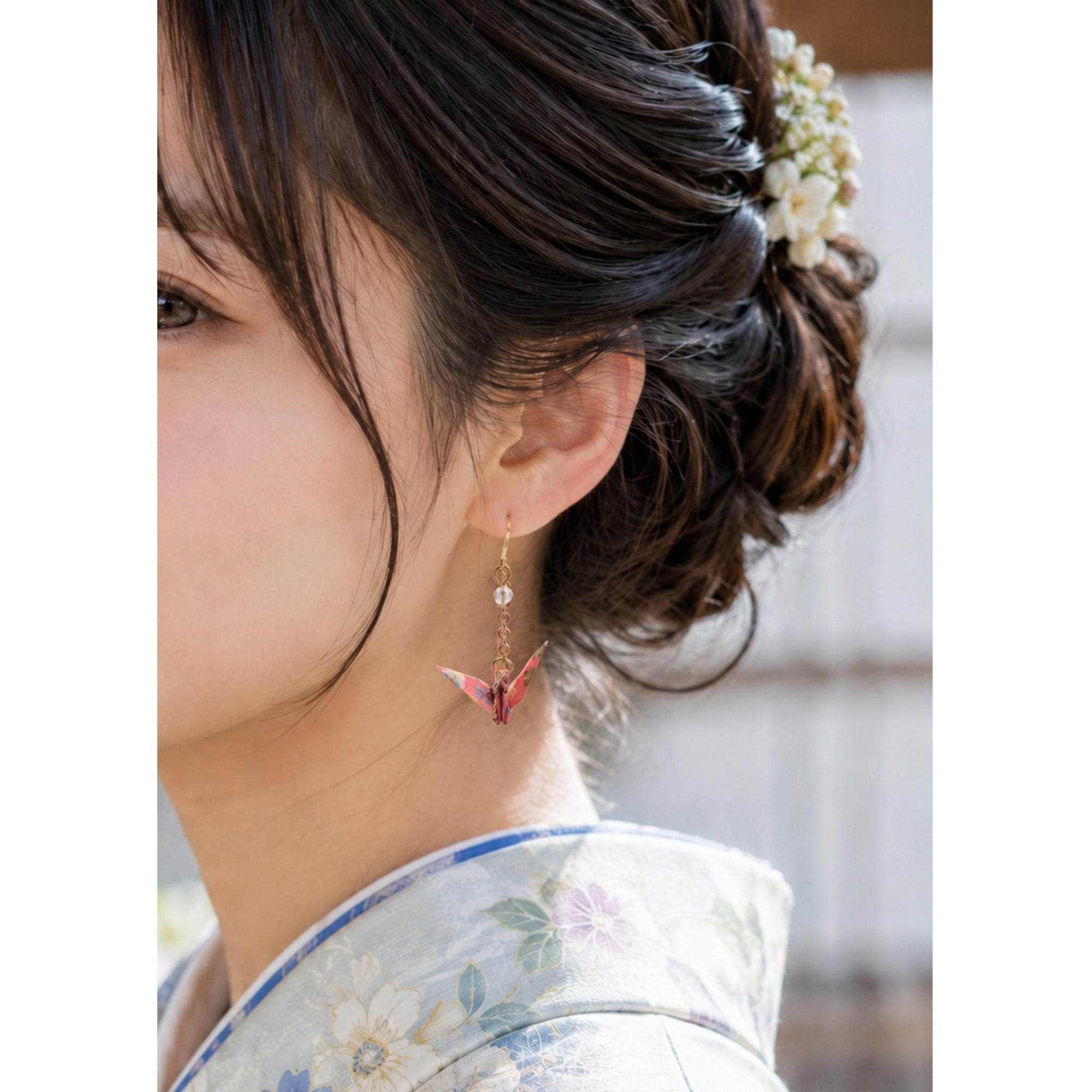 Boucle d'oreille japonaise Origami Tsuru Grue MUK    LOT de 3