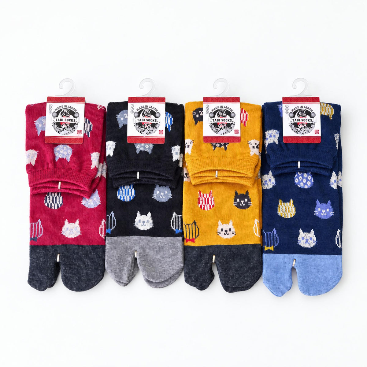 Chaussettes Japonaises Tabi - Chat Multicolore - Taille EU 34-40 - Lot de 6 paires
