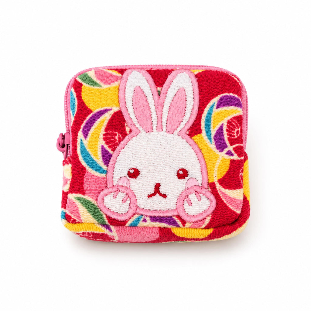 Pochette porte-monnaie Chirimen KAWAII ANIMAL japonaise 100% soie motif: Lapin