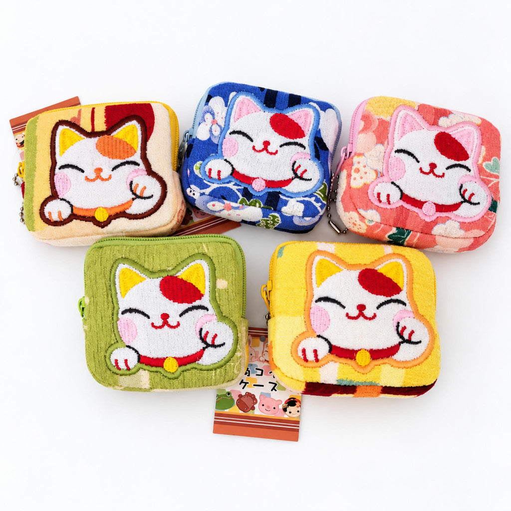 Pochette porte-monnaie Chirimen KAWAII ANIMAL japonaise 100% soie motif: Chat