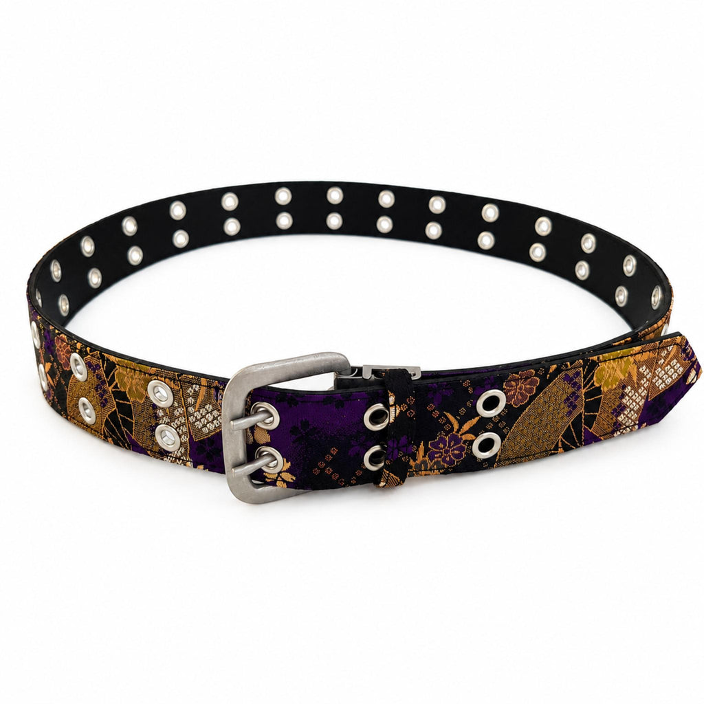 Japanese Chirimen Print Belt - Silver