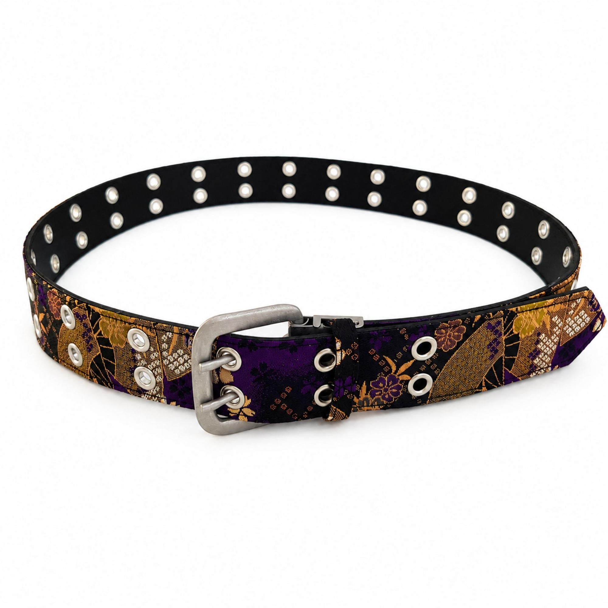 Japanese Chirimen Print Belt - Silver