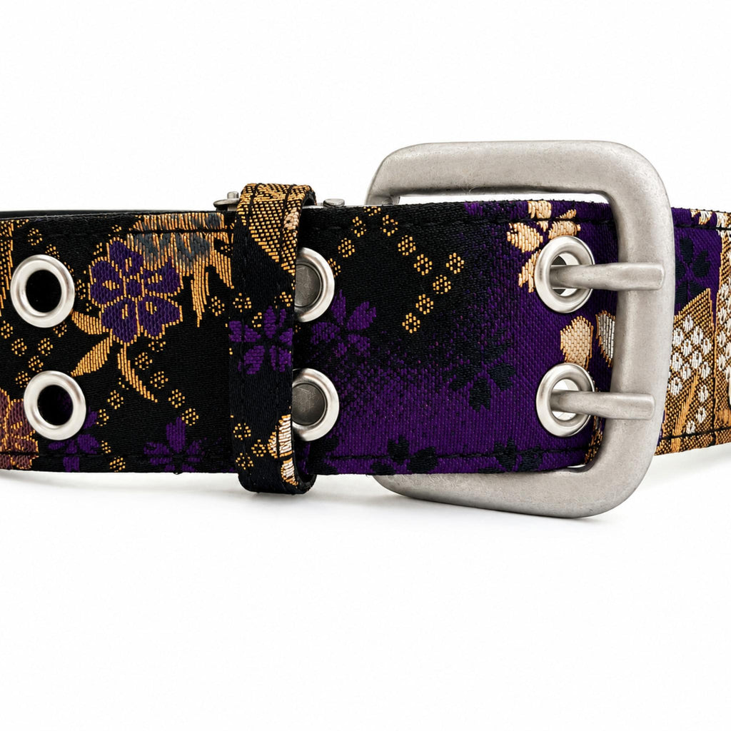 Japanese Chirimen Print Belt - Silver
