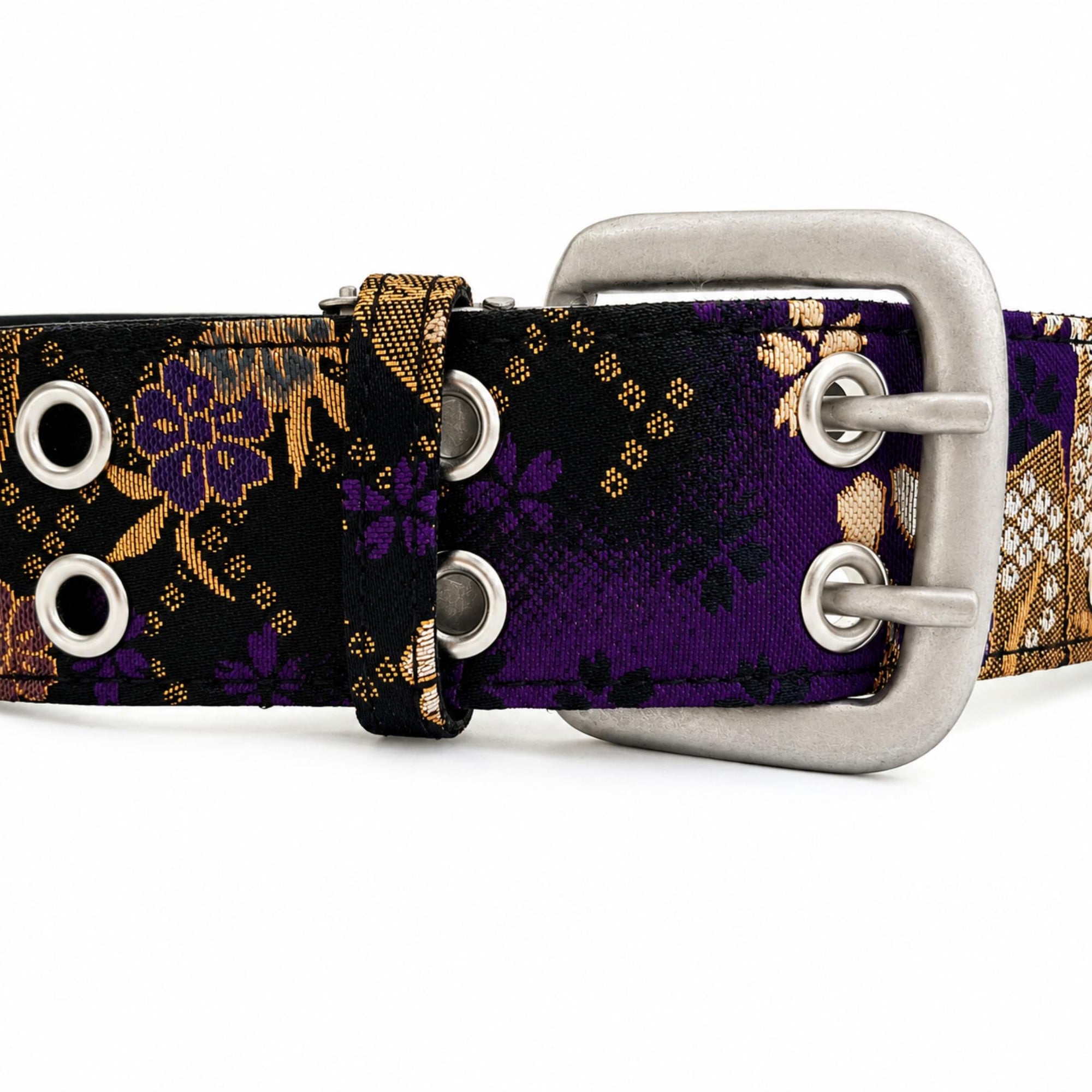Japanese Chirimen Print Belt - Silver