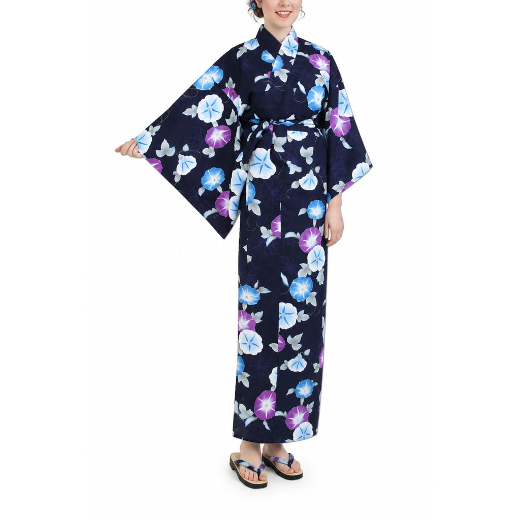Yukata femme - Kimono japonais coton - Fleurs Ipomée - Lot de 2