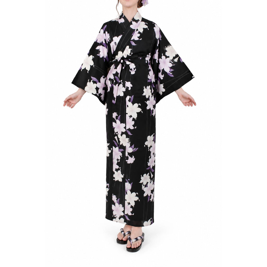 Yukata femme - Kimono japonais coton - Fleurs lys - Lot de 2