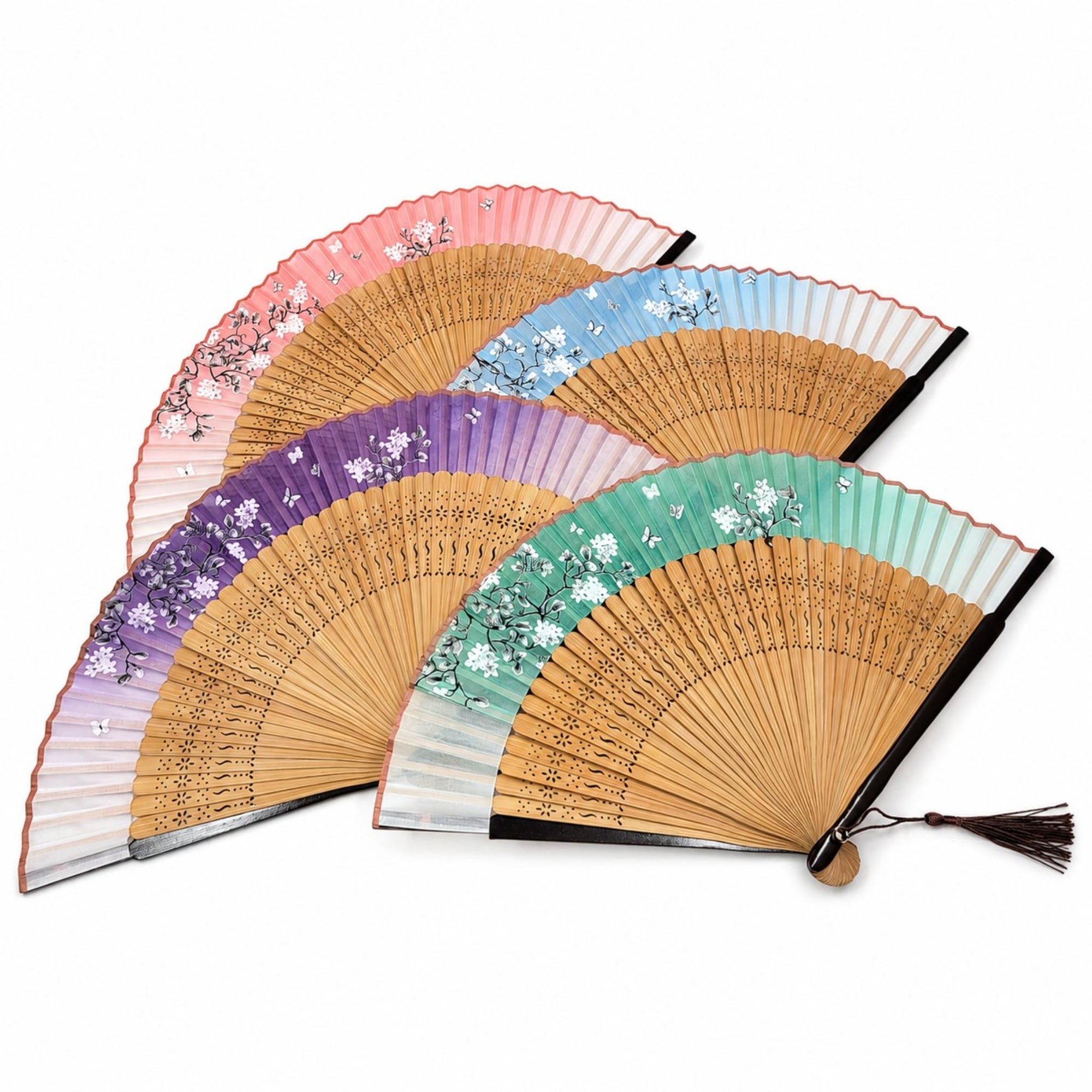 Eventails de luxe avec motifs sakura et papillon Lot de 3