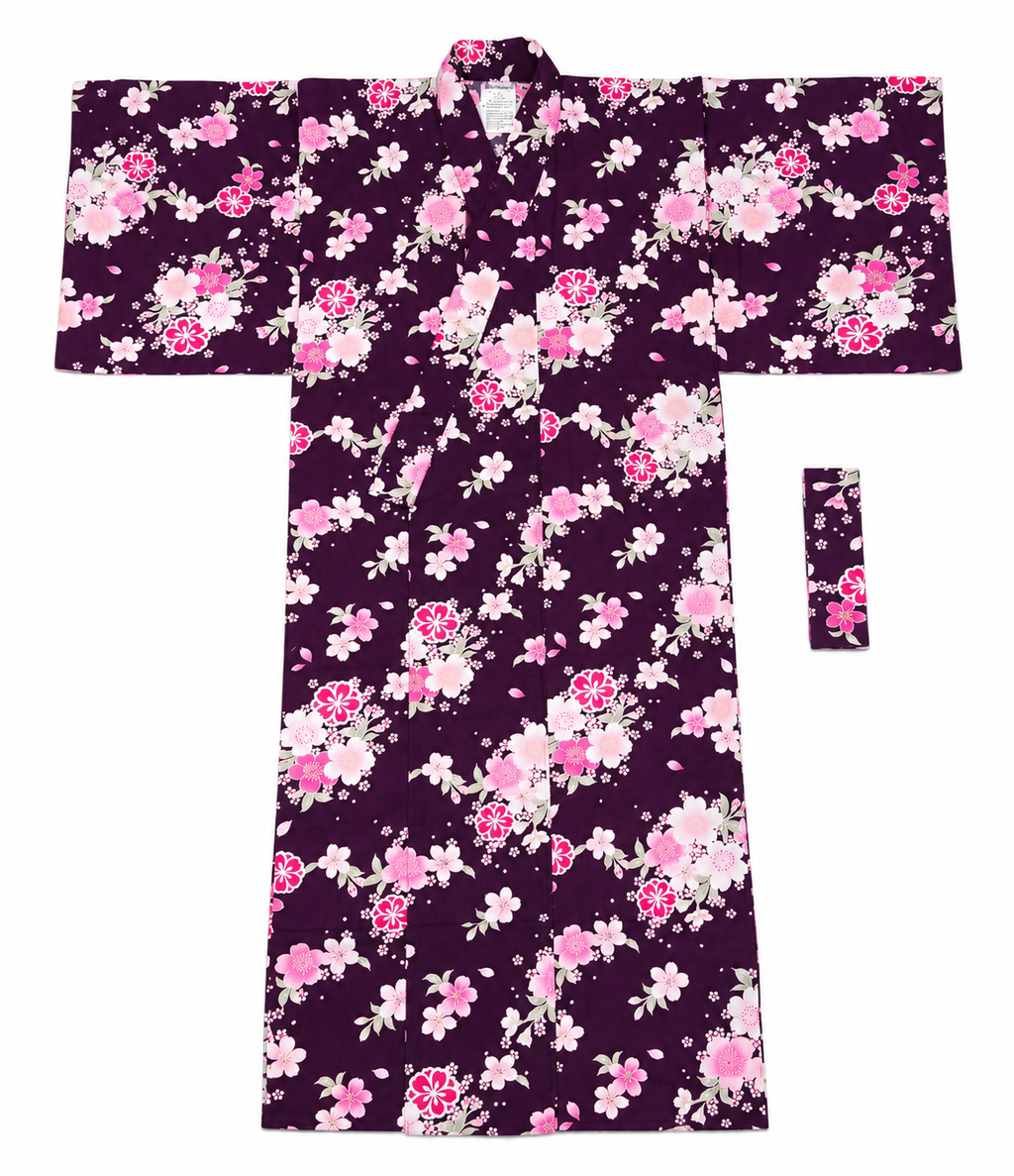Yukata femme –  Kimono japonais coton – Fleurs de cerisier - Lot de 2