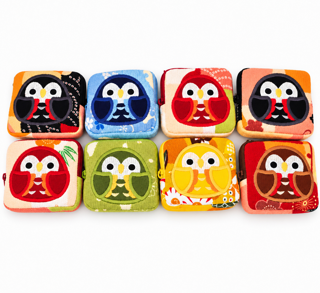 Pochette porte-monnaie Chirimen KAWAII ANIMAL japonaise 100% soie motif: Hibou