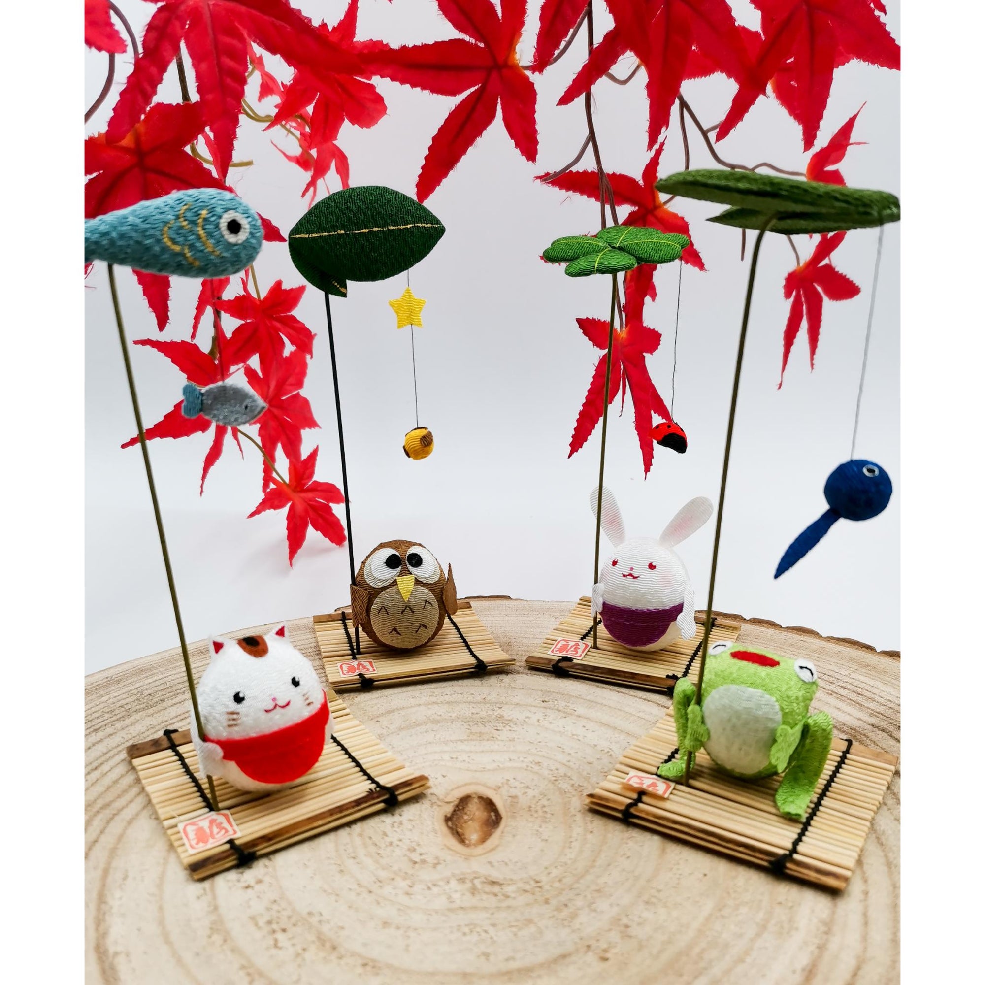 Figurine porte-bonheur Animaux en tissu japonais et bambou fait main