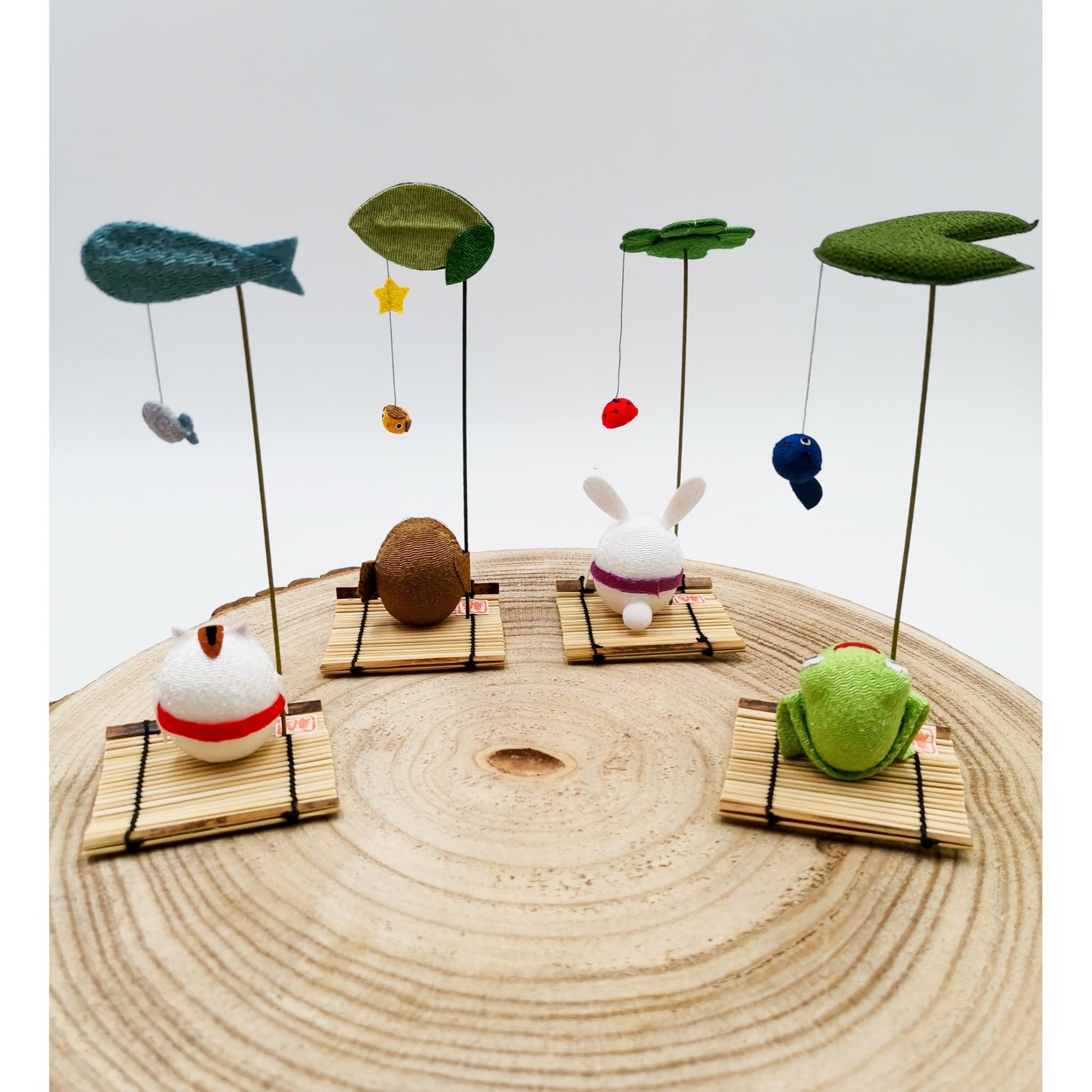 Figurine porte-bonheur Animaux en tissu japonais et bambou fait main