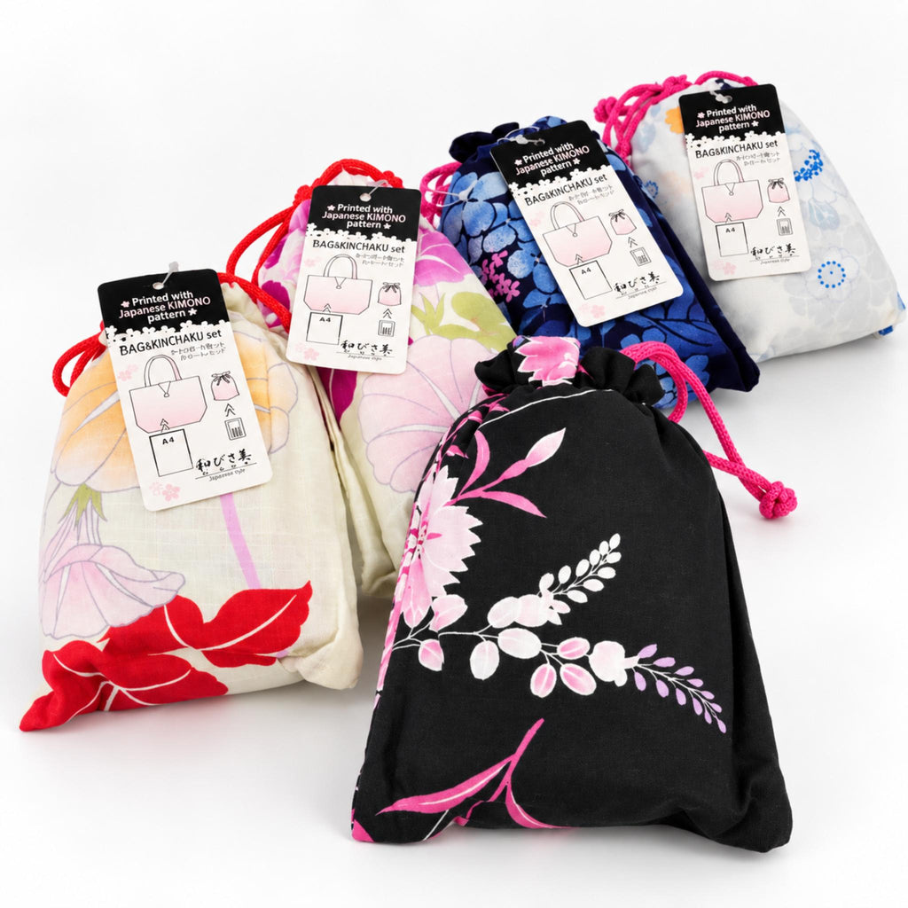 ECO TOTE BAG KIMONO KINCHAKU LOT de 3