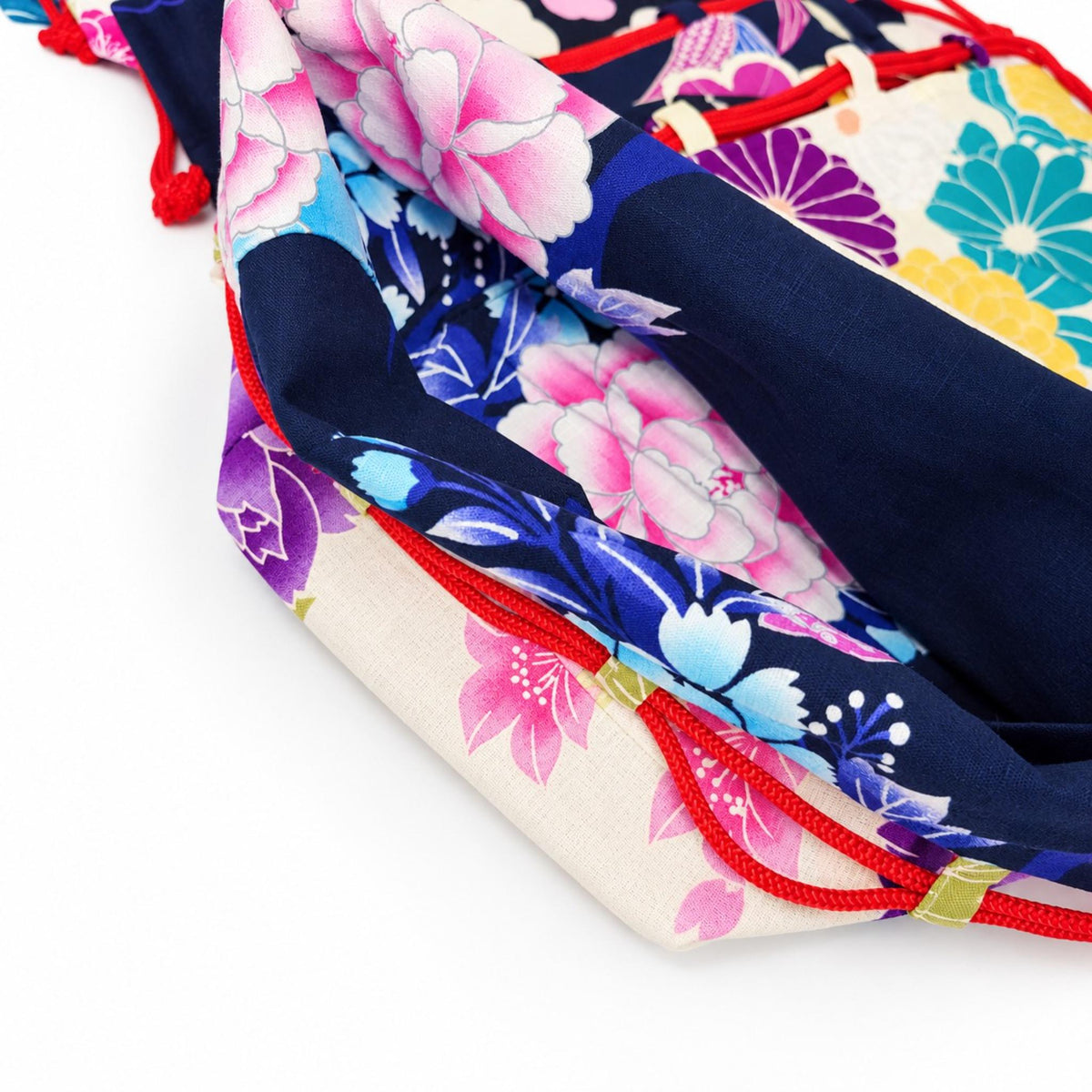 Sac Kinchaku réversible en tissu japonais