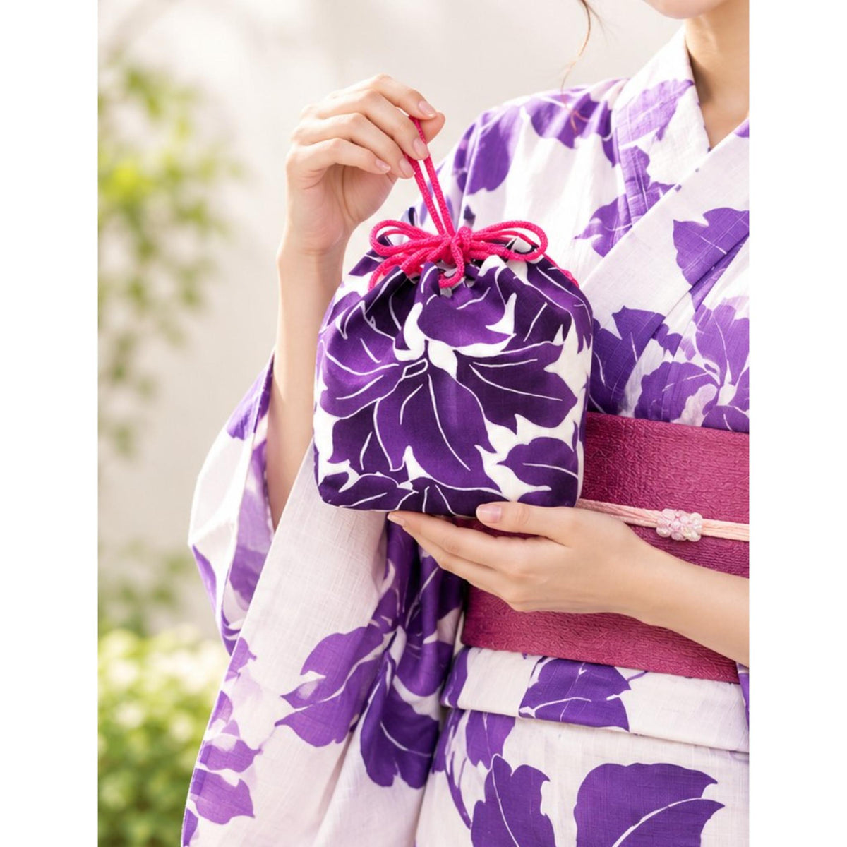 Sac Kinchaku réversible en tissu japonais
