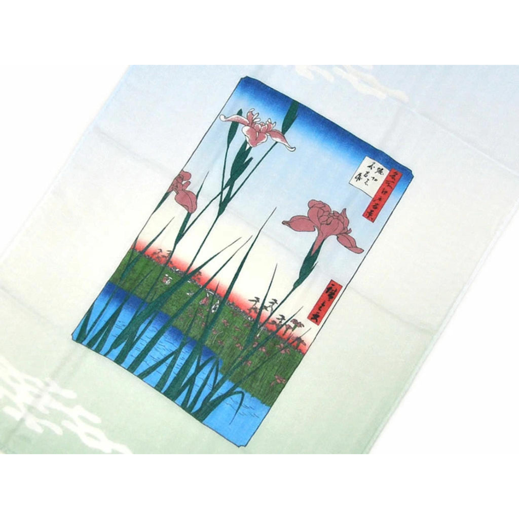 Tenugui serviette japonaise 100% coton imprimé Carpe Koi et fleurs