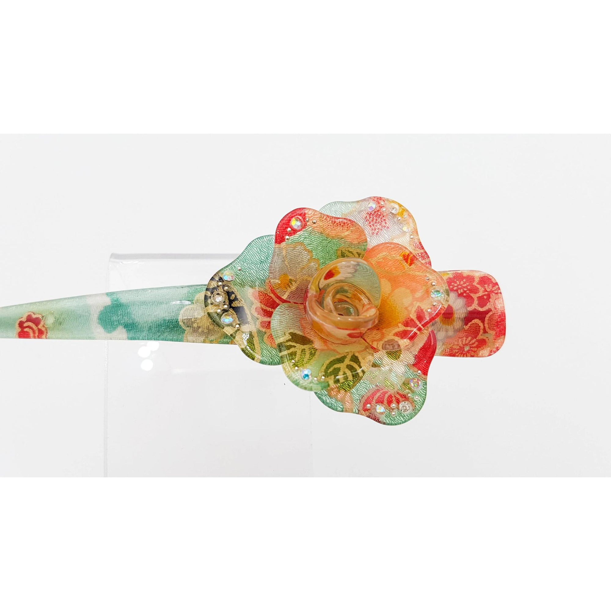 Grande pince fleur à cheveux japonaise avec tissu chirimen et résine -Lot 3