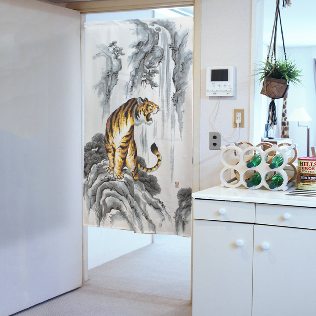 Japanese Noren Curtain - Tiger on the Rock