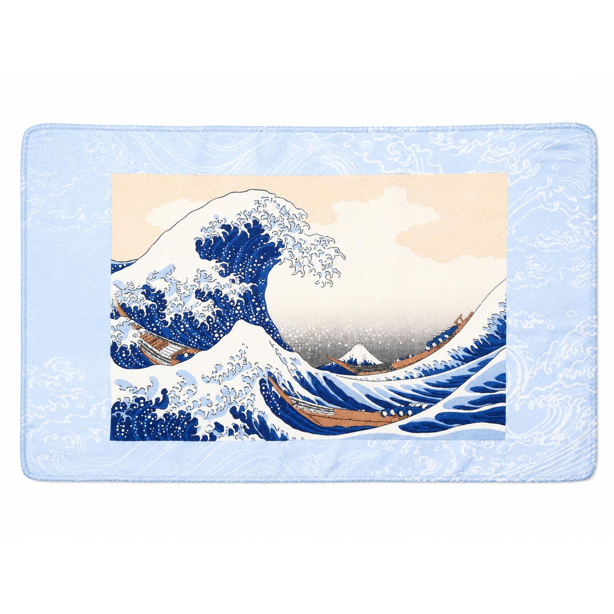Tenugui serviette jaaponaise 100% coton imprimé avec reproduction d'estampe de la fameuse Vague de l'artiste Hokusai - LOT5