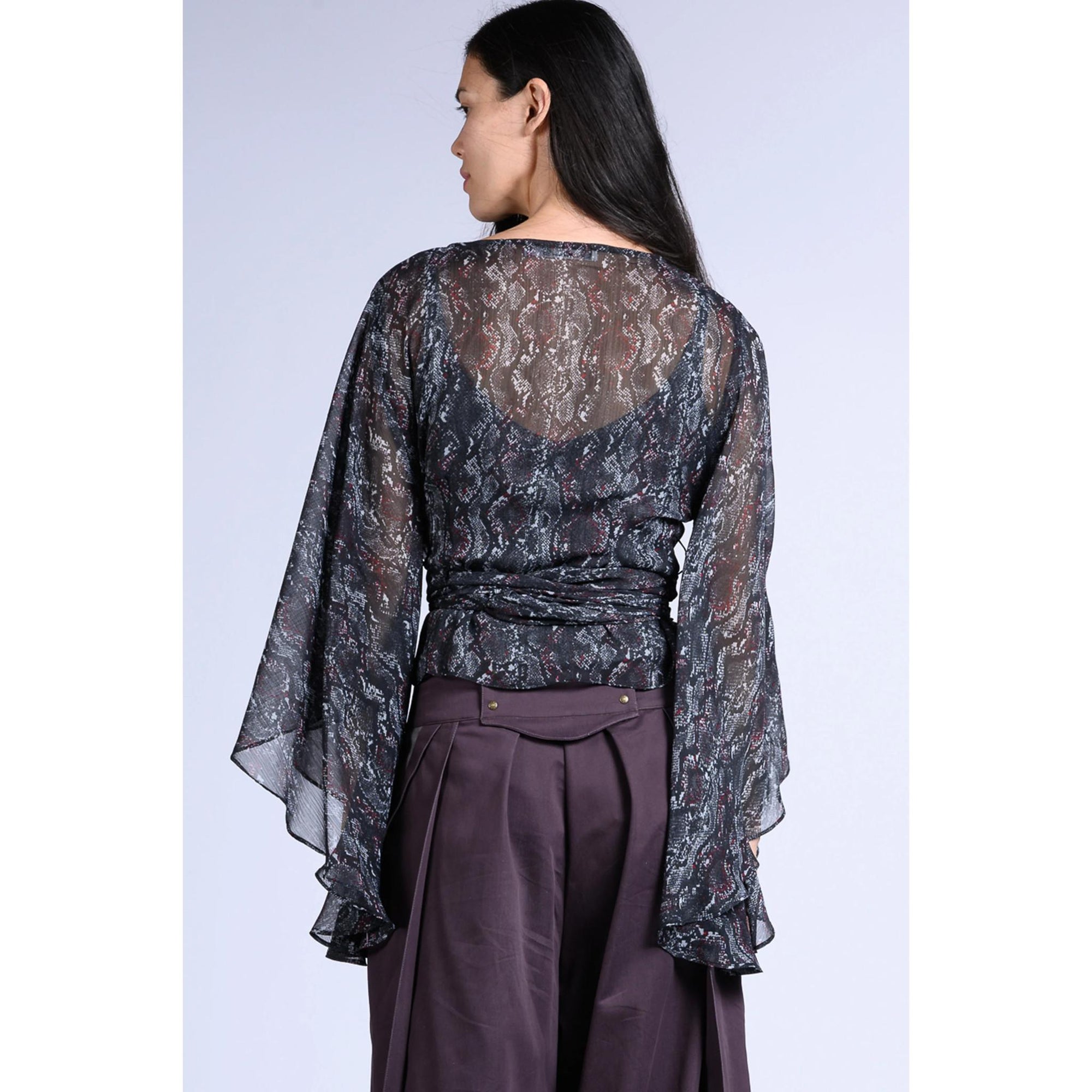 Long Sleeve Wrap Top - Black Snake