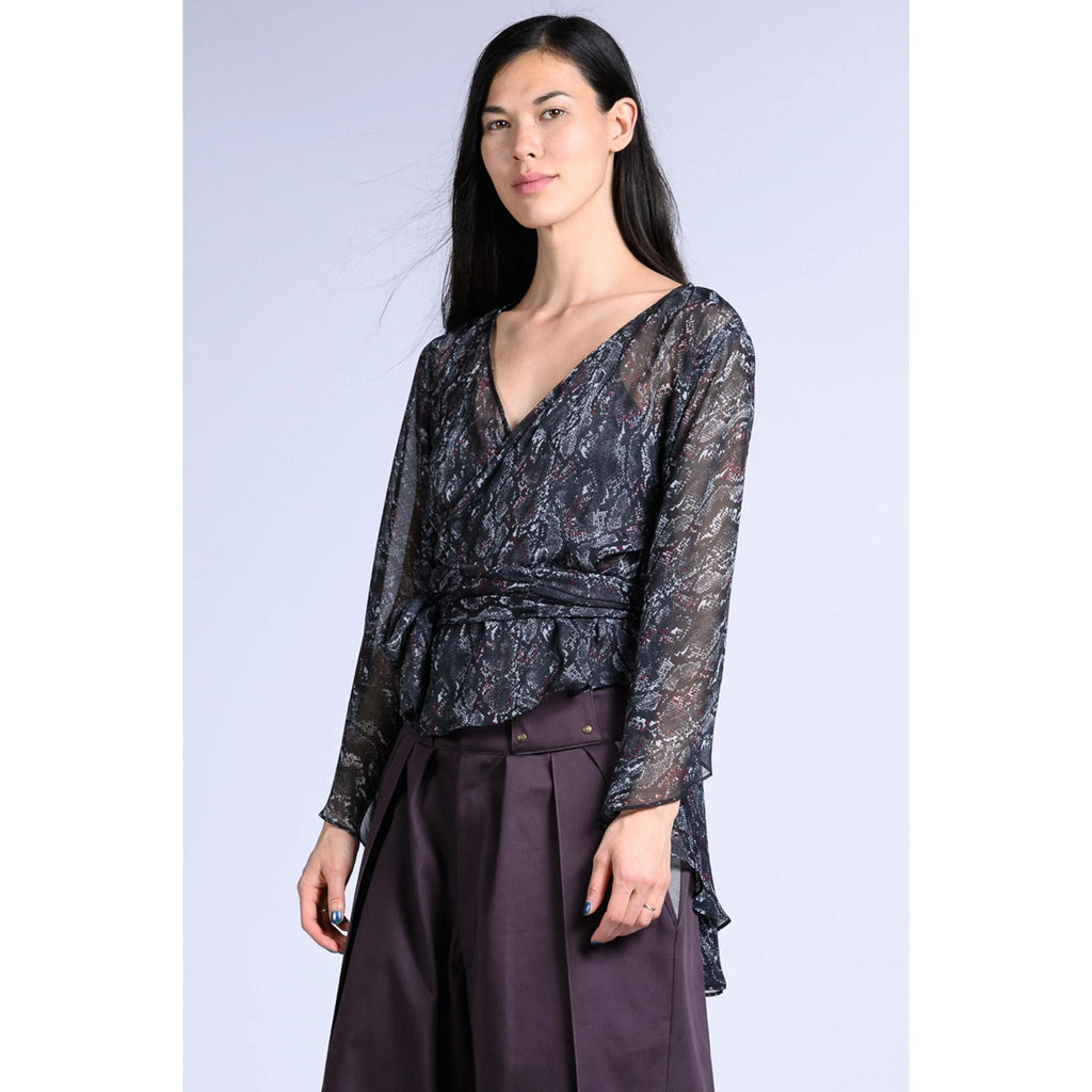 Long Sleeve Wrap Top - Black Snake