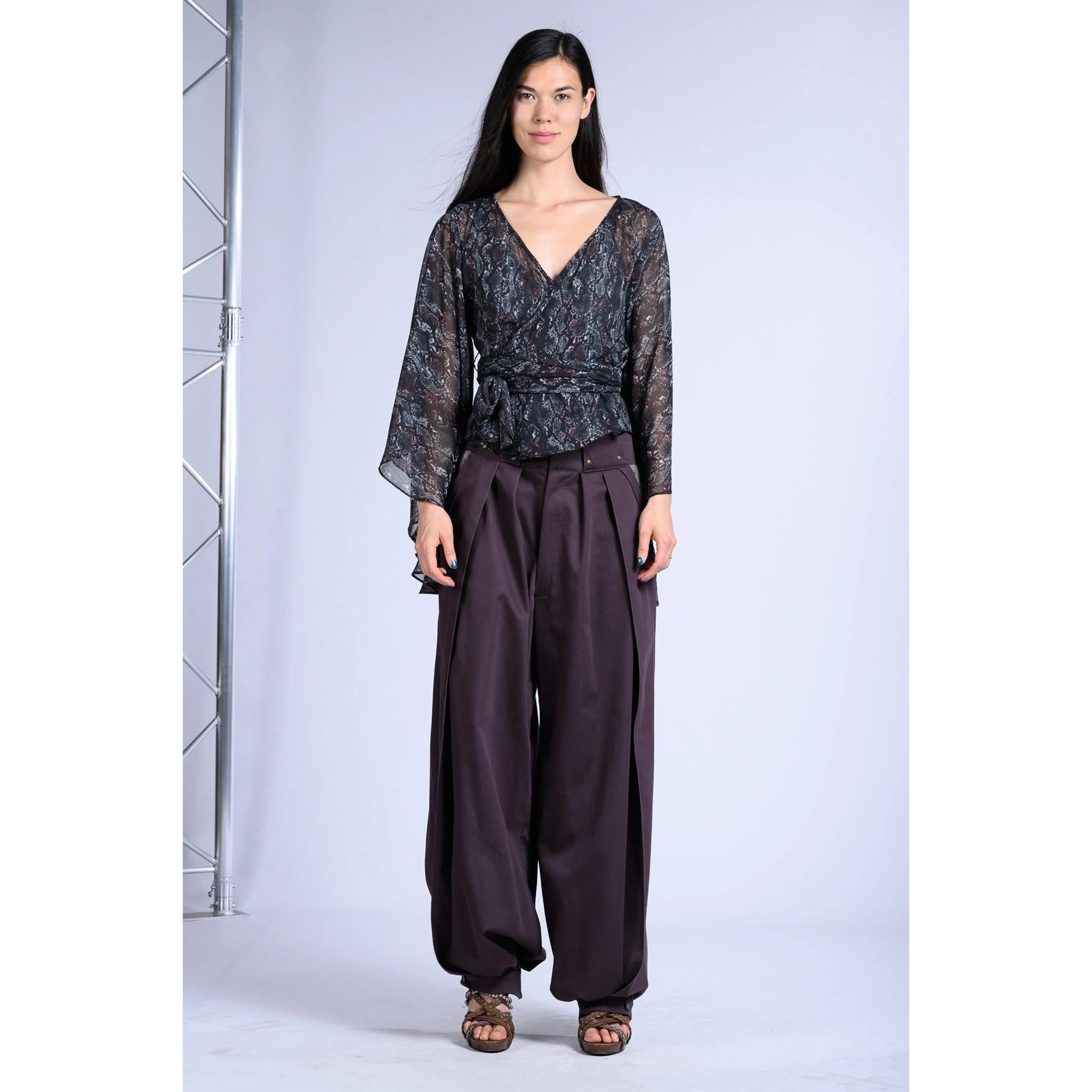 Long Sleeve Wrap Top - Black Snake