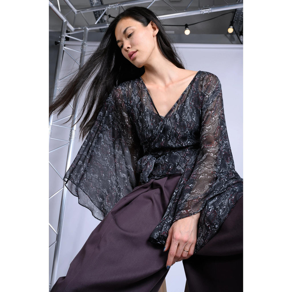 Long Sleeve Wrap Top - Black Snake