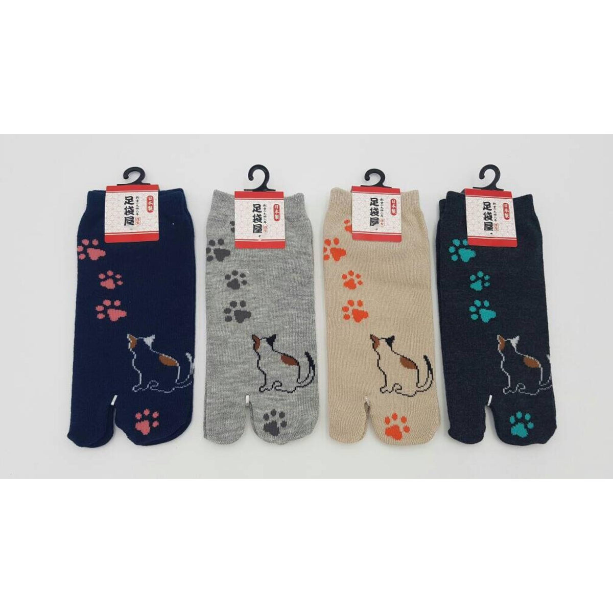 Chaussettes Japonaises Tabi - Motif Chat avec　empreinte de pas Furin Taille Eu34-40 -par lot de 6 paires